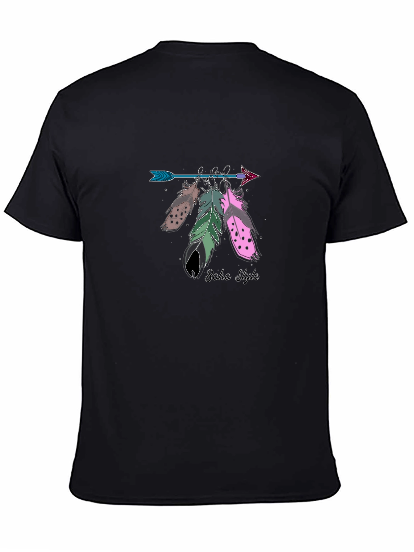 Boho Style Arrow & Feathers Black T-Shirt