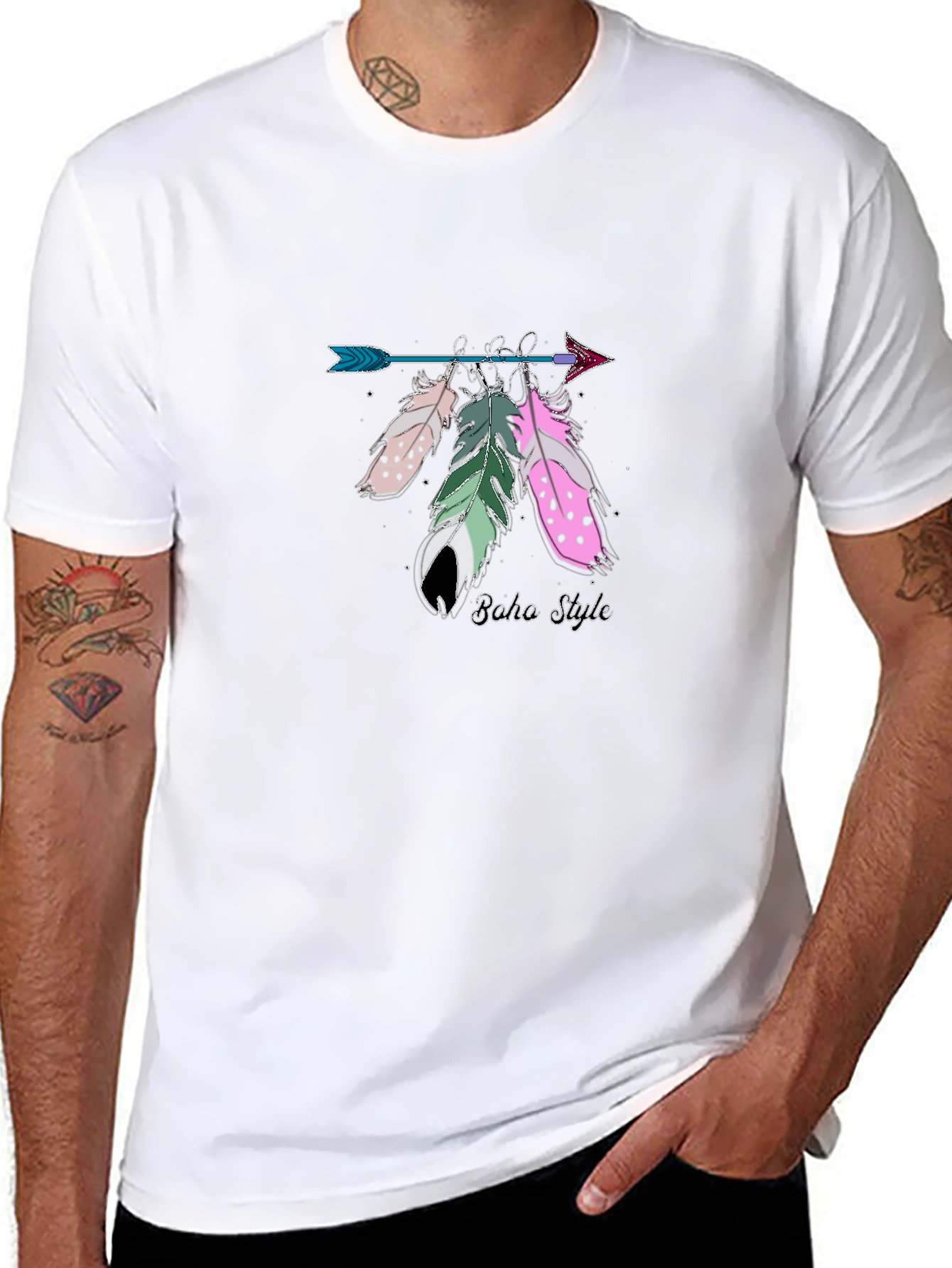 Boho Style Arrow & Feathers Black T-Shirt