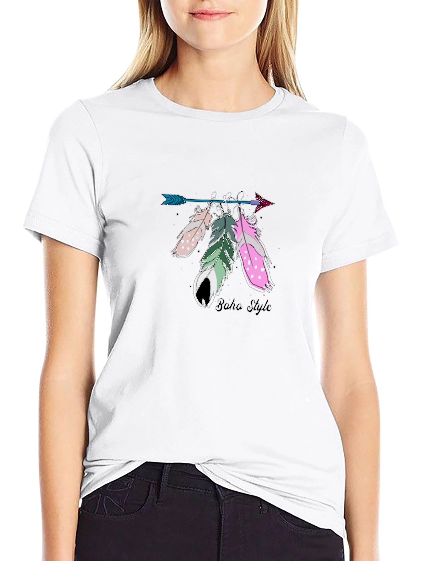 Boho Style Arrow & Feathers Black T-Shirt