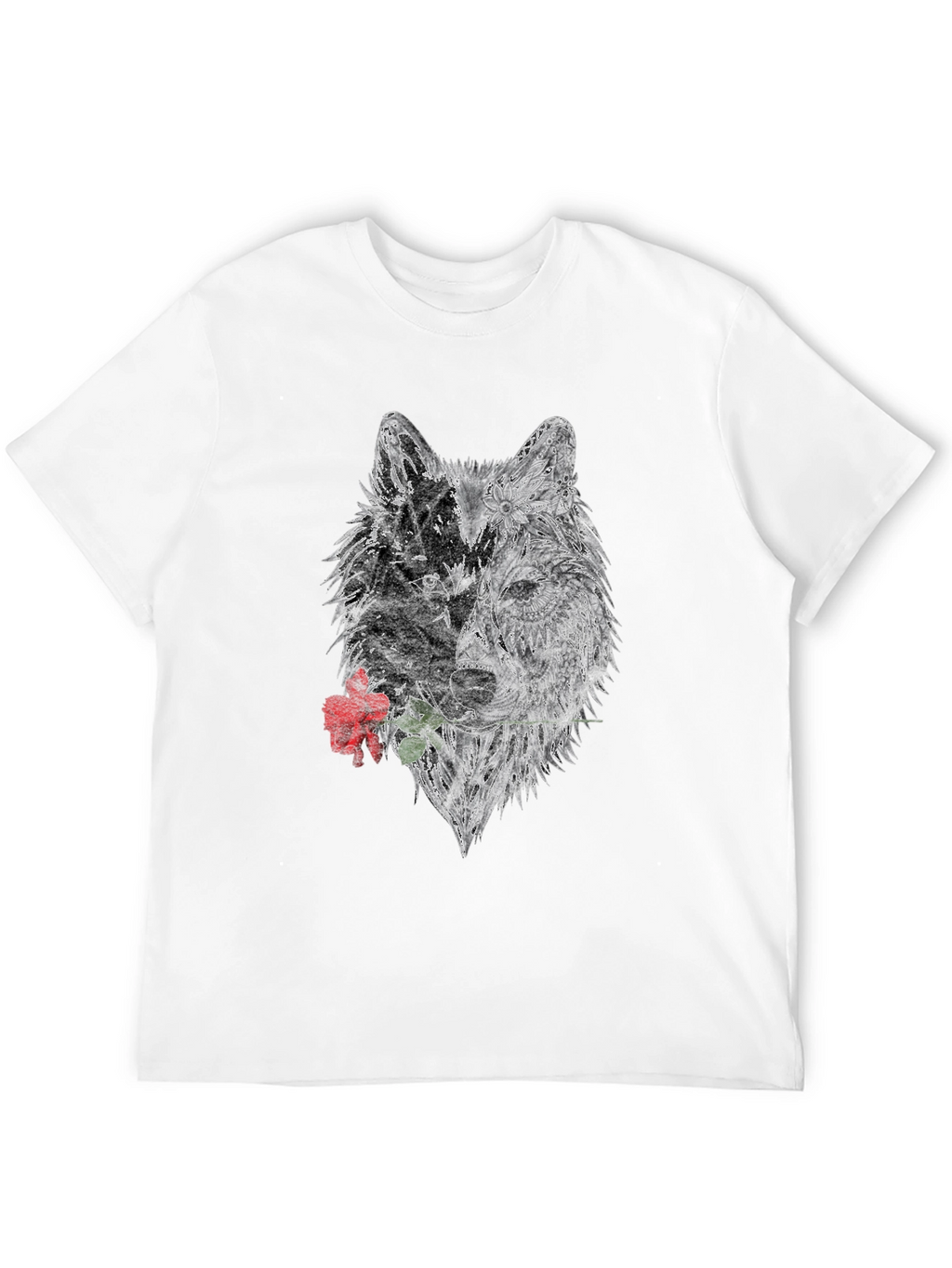 Black Wolf Rose Graphic T-Shirt