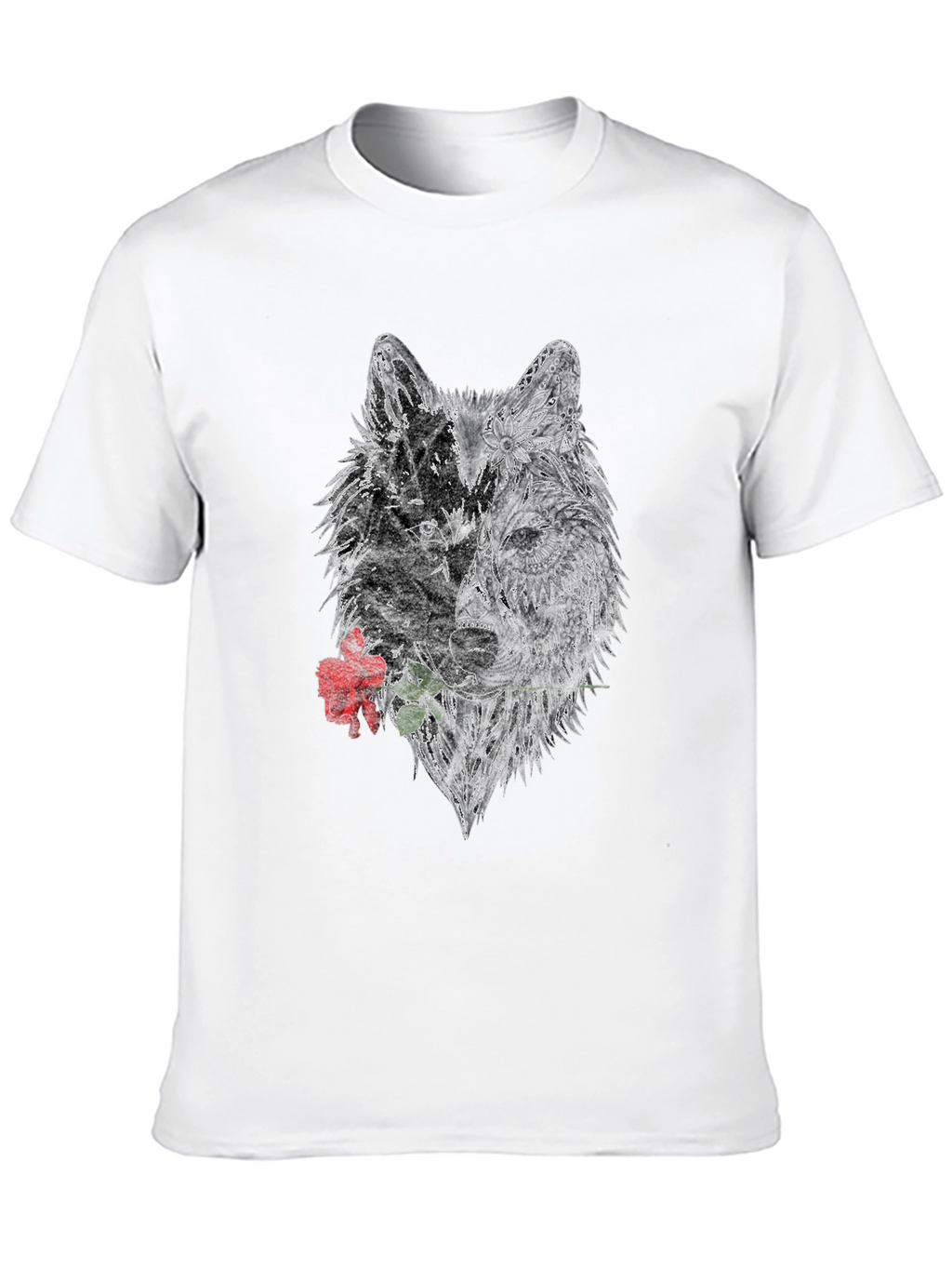 Black Wolf Rose Graphic T-Shirt
