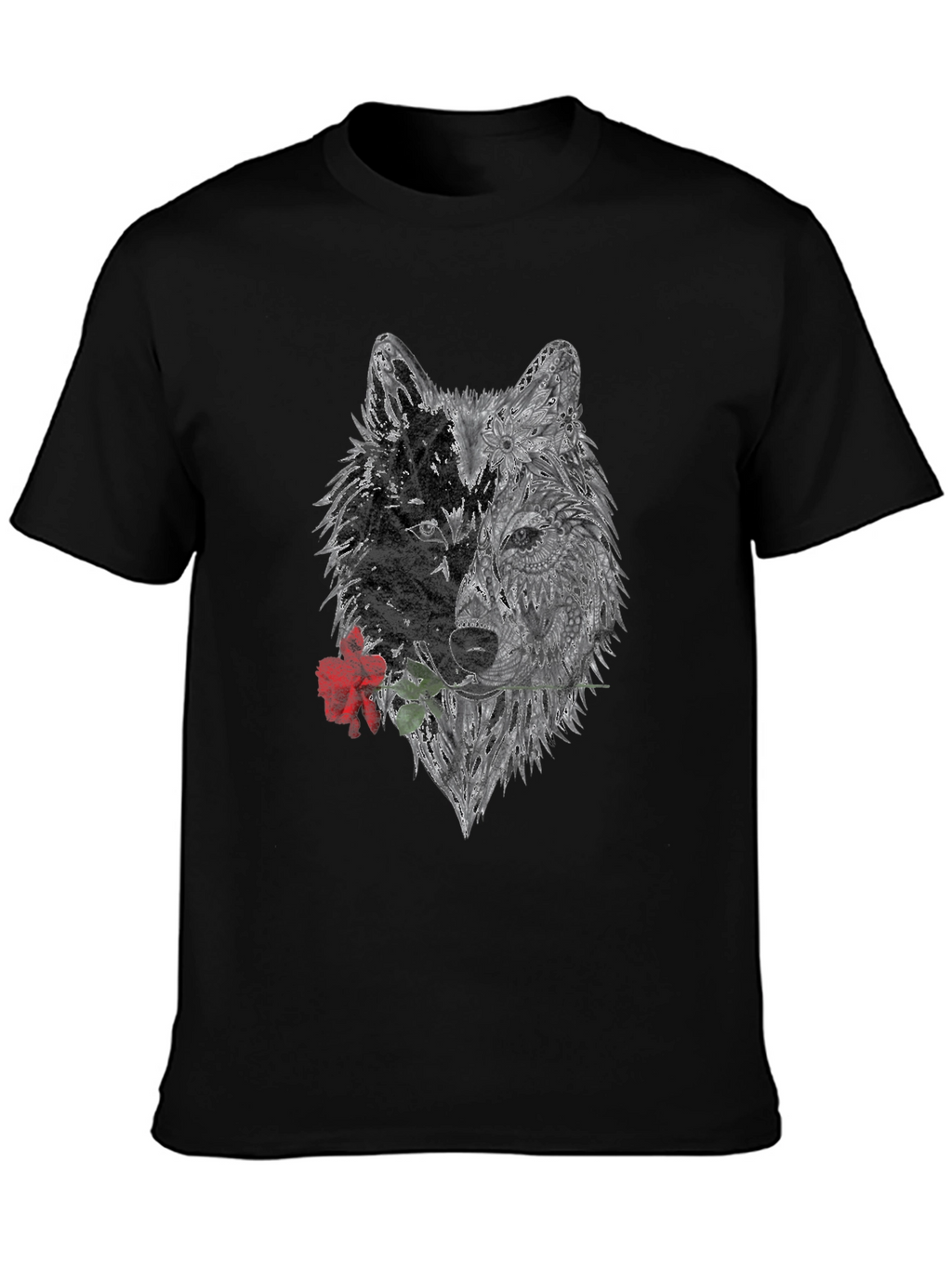 Black Wolf Rose Graphic T-Shirt