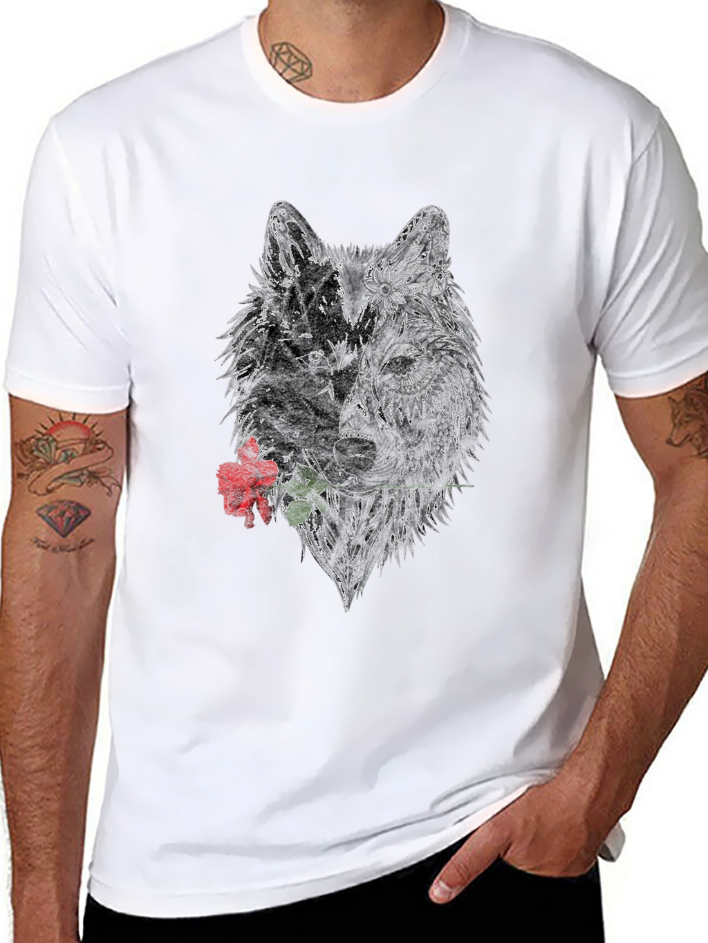 Black Wolf Rose Graphic T-Shirt