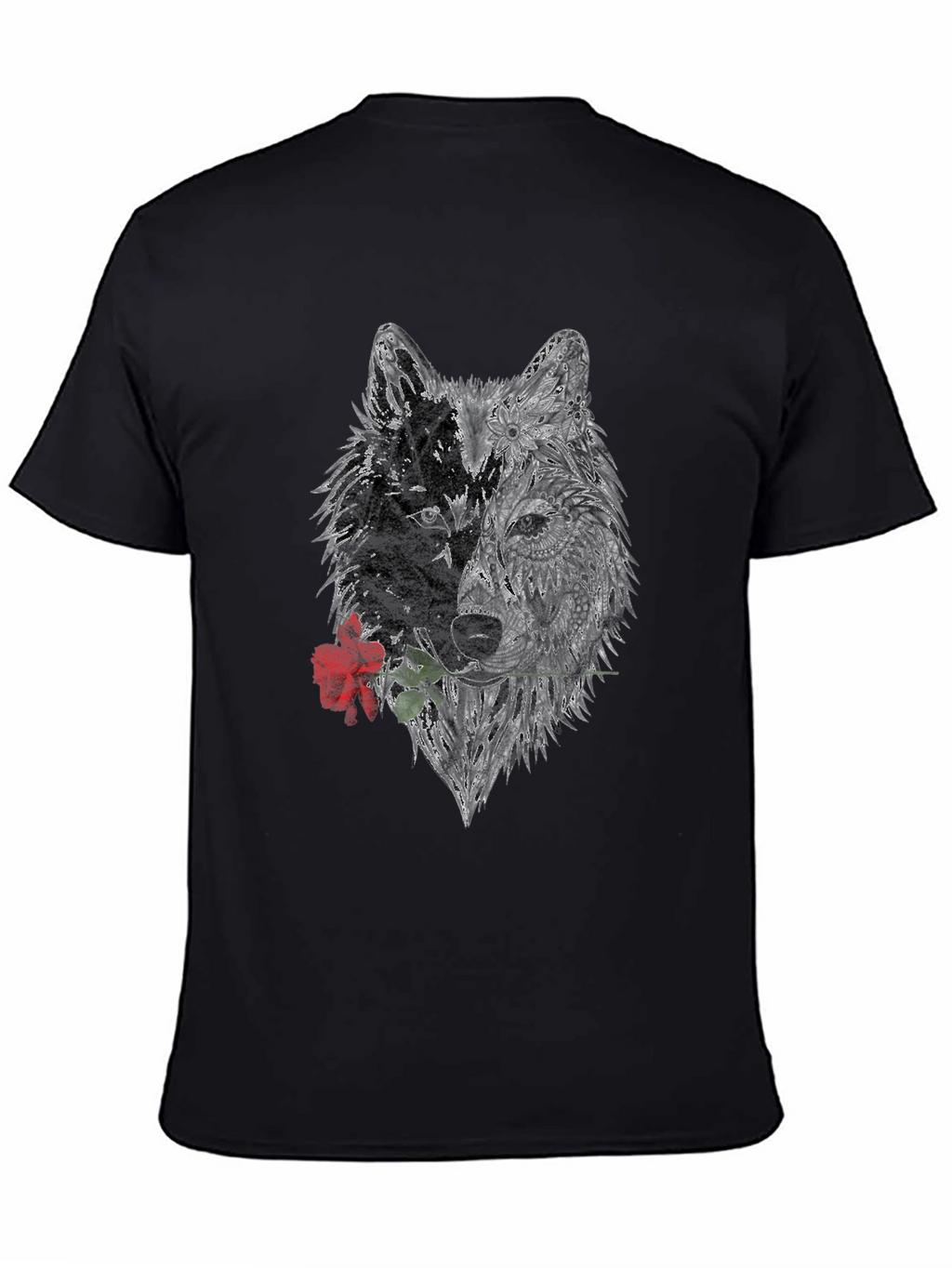 Black Wolf Rose Graphic T-Shirt
