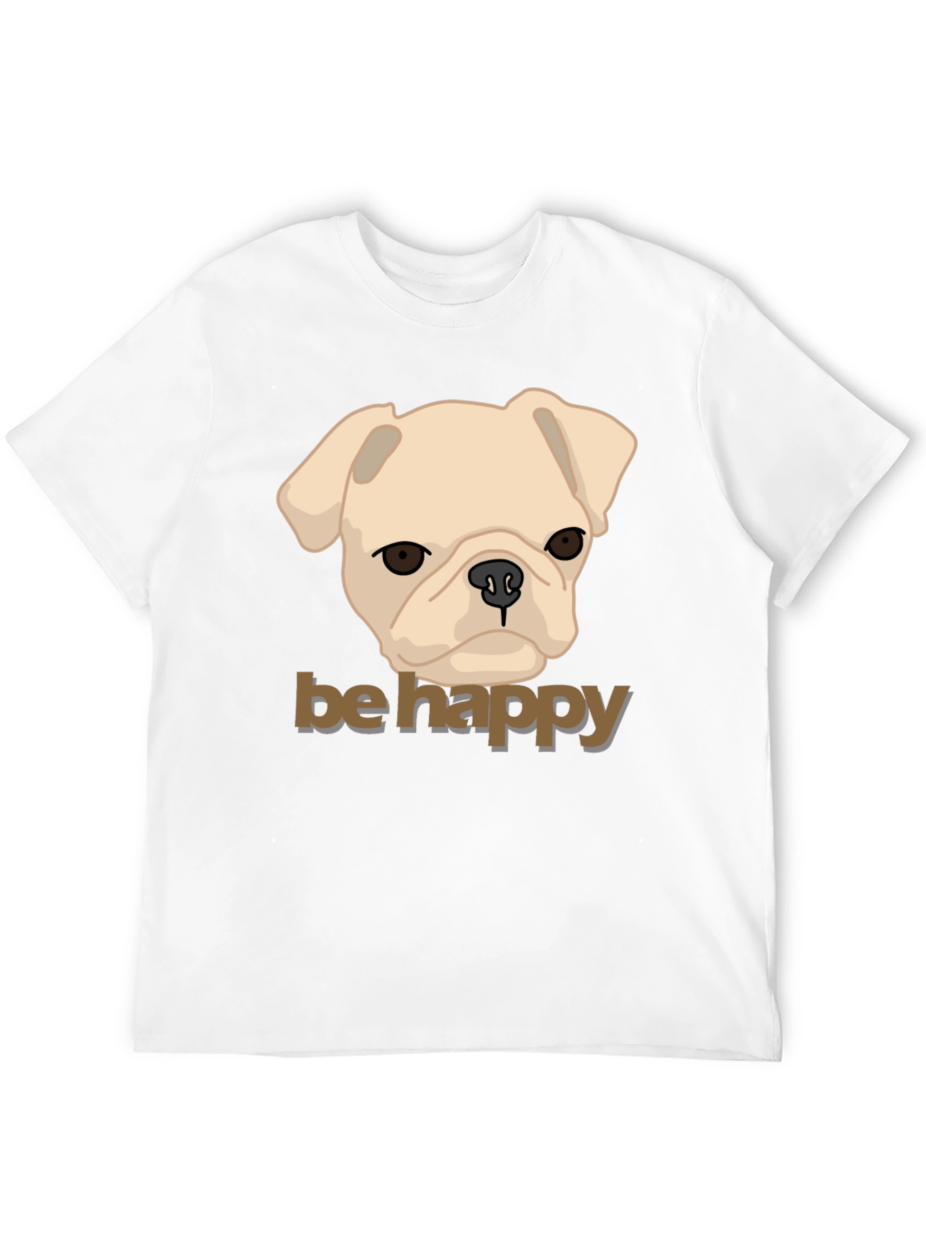 Be Happy Pug Graphic Tee - Mens Black Cotton T-Shirt