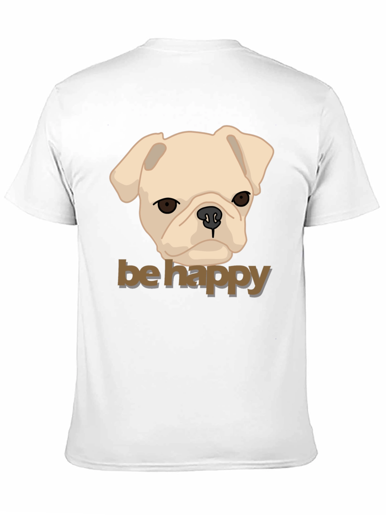 Be Happy Pug Graphic Tee - Mens Black Cotton T-Shirt