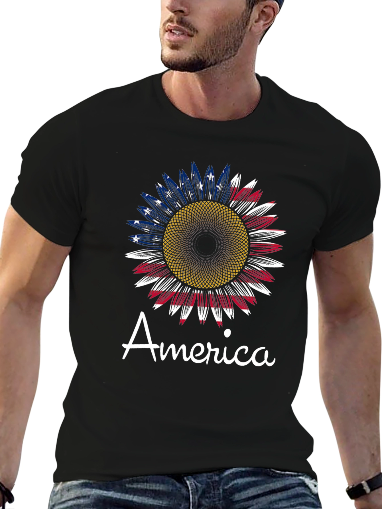 American Flag Sunflower Graphic Tee