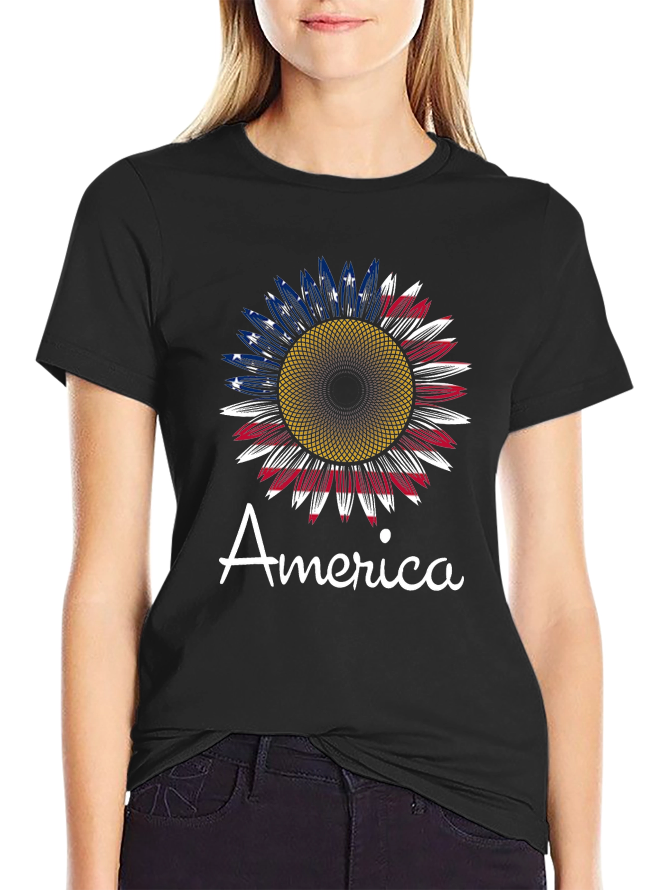American Flag Sunflower Graphic Tee