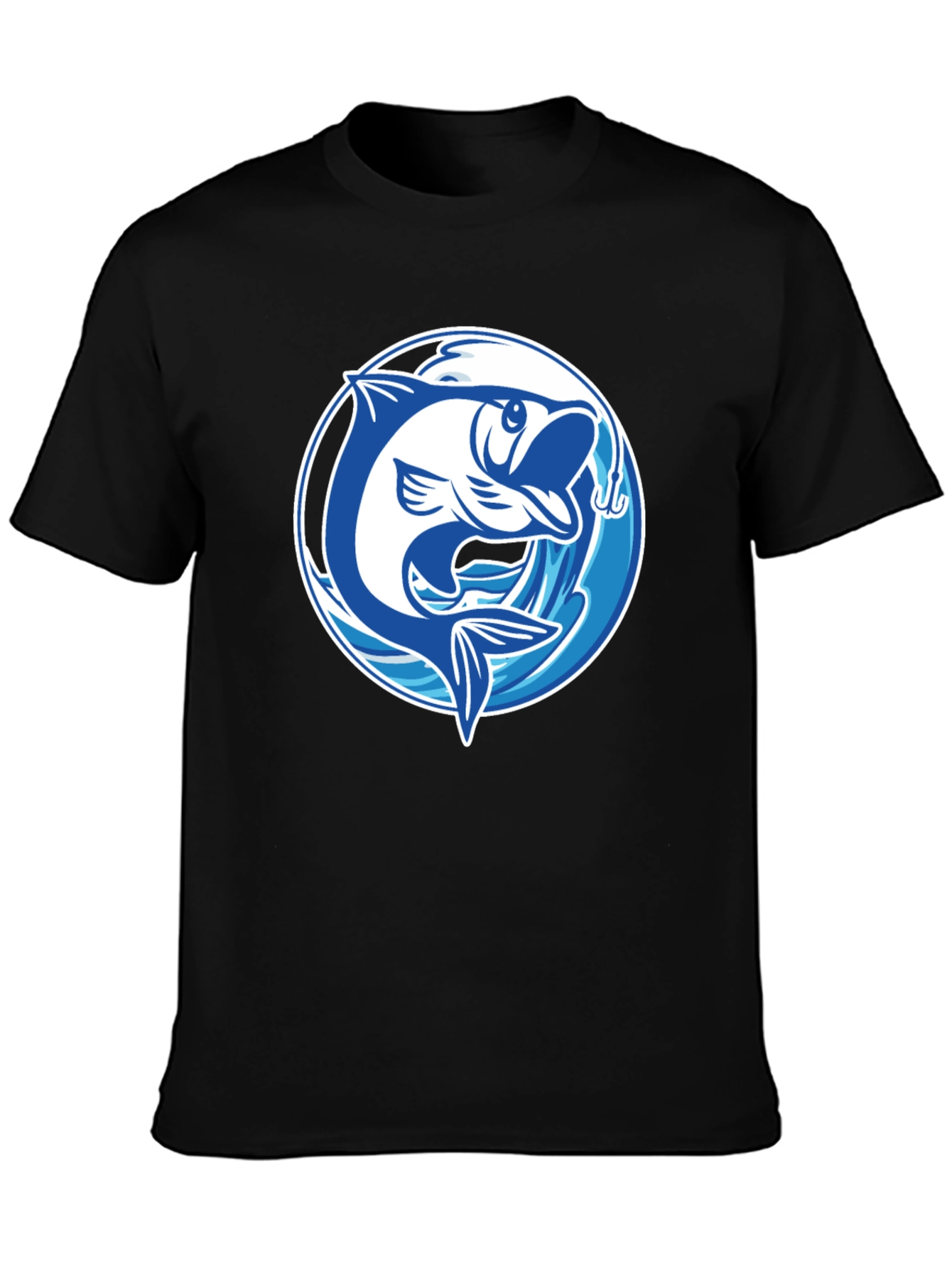 Black Fishing T-Shirt with Fish Graphic