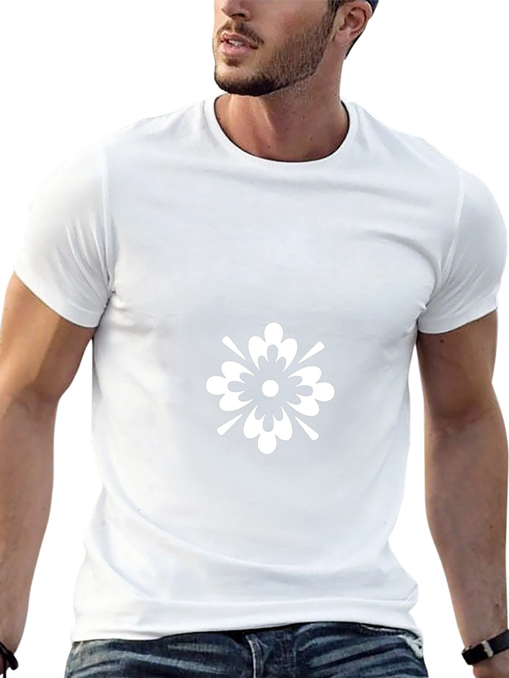 Black T-Shirt with White Floral Graphic
