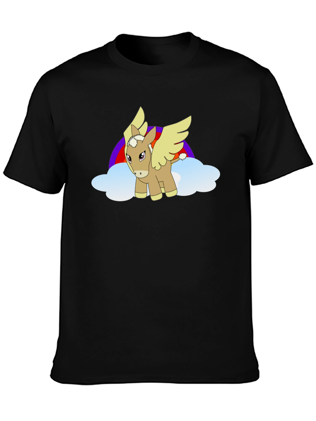 Black T-Shirt with Cartoon Pegasus Design