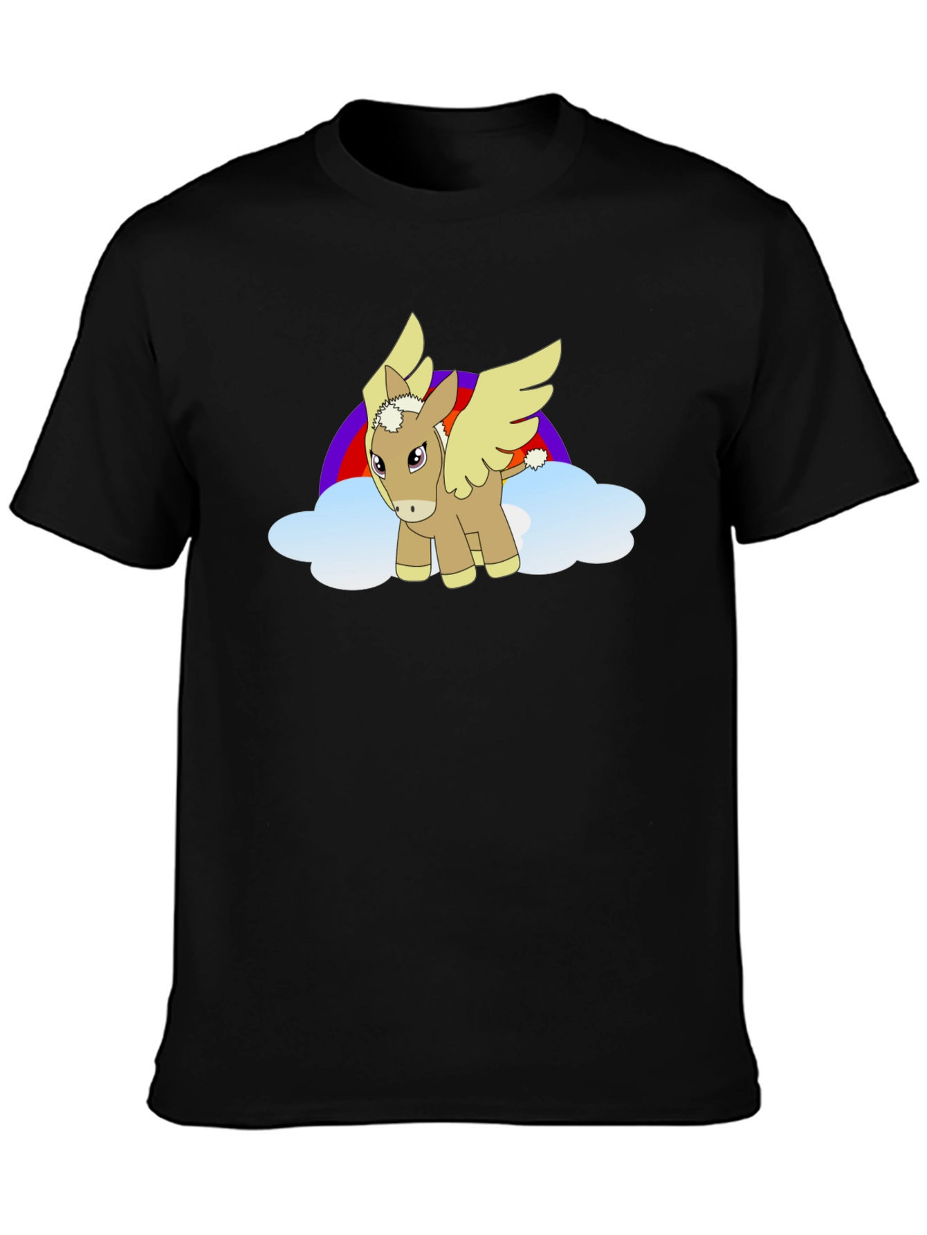Black T-Shirt with Cartoon Pegasus Design