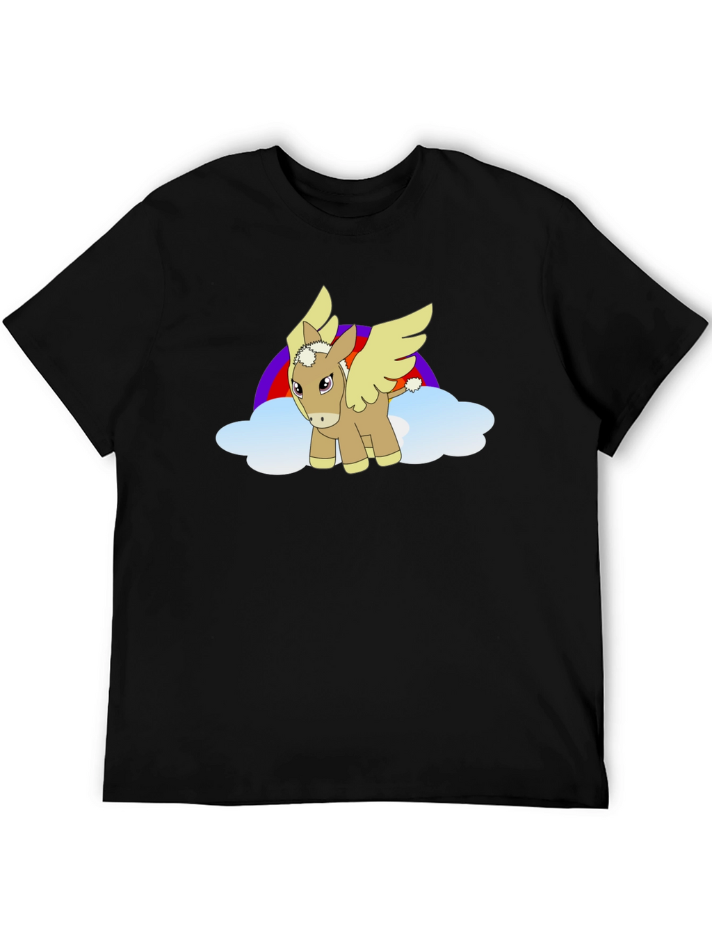 Black T-Shirt with Cartoon Pegasus Design