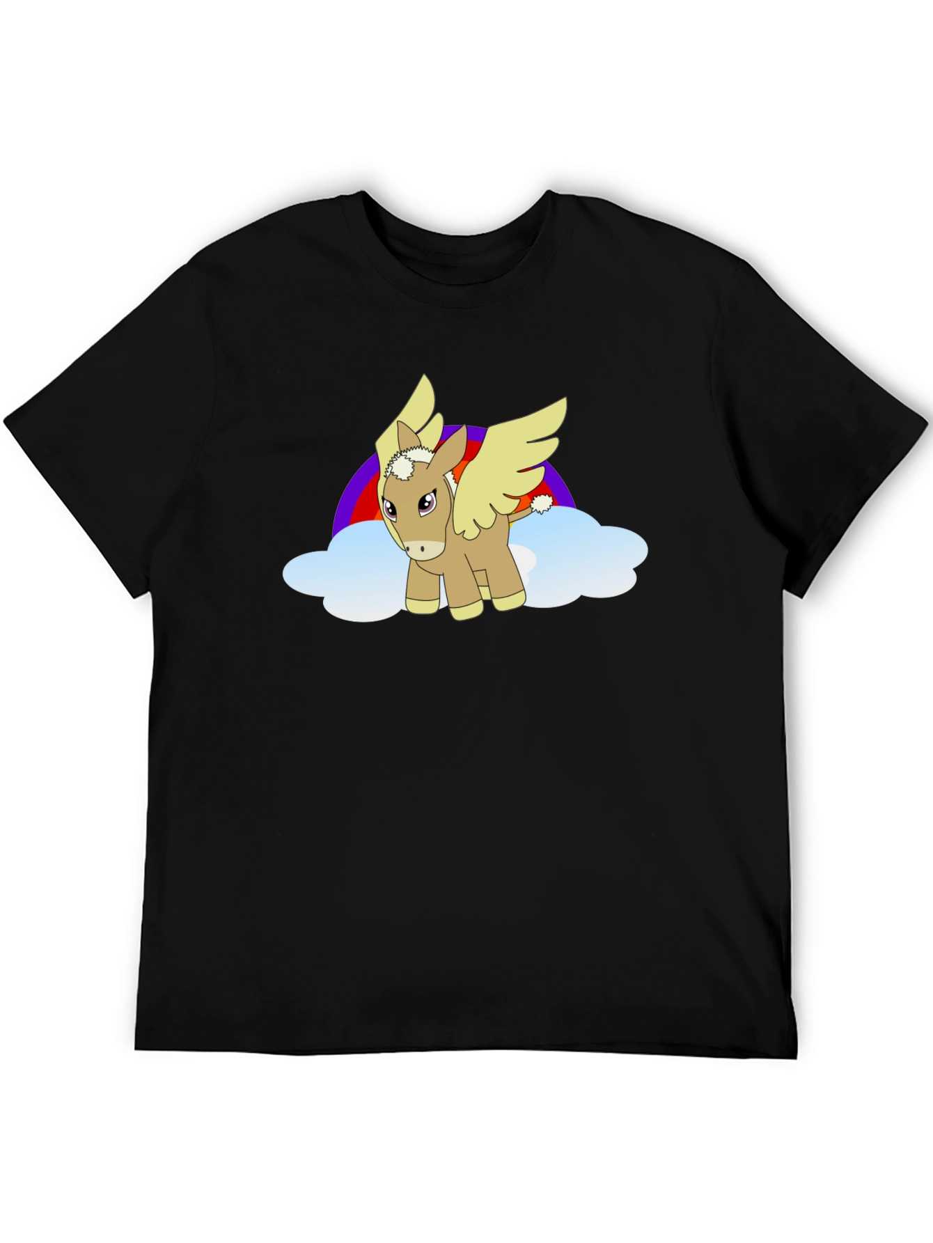 Black T-Shirt with Cartoon Pegasus Design