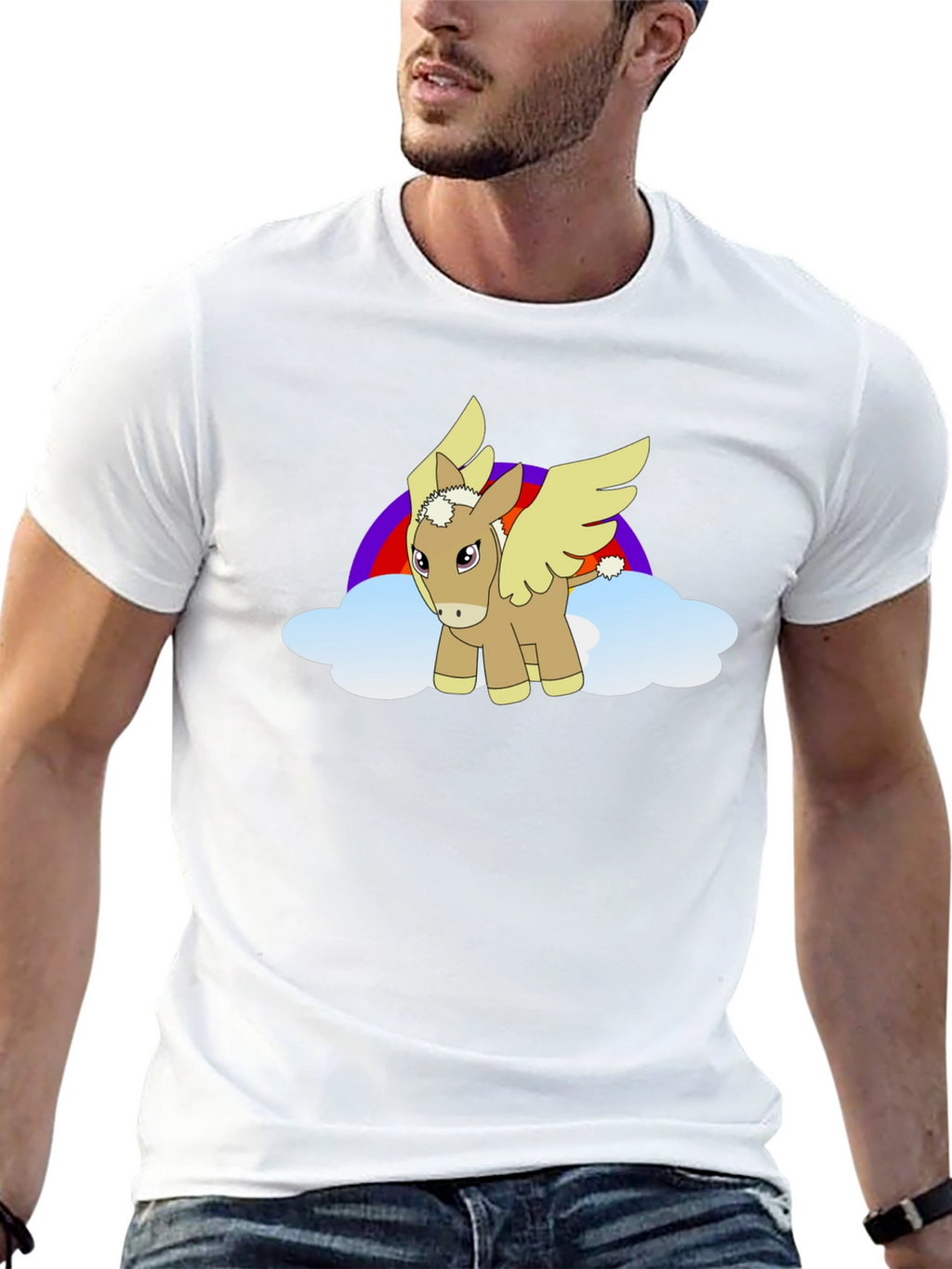Black T-Shirt with Cartoon Pegasus Design