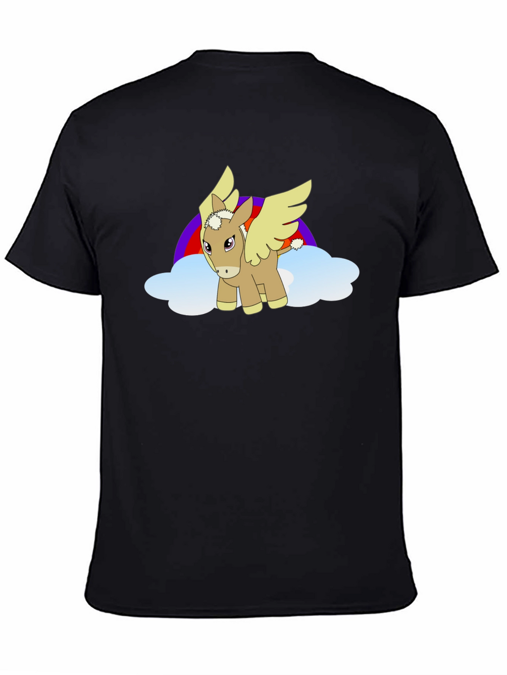 Black T-Shirt with Cartoon Pegasus Design