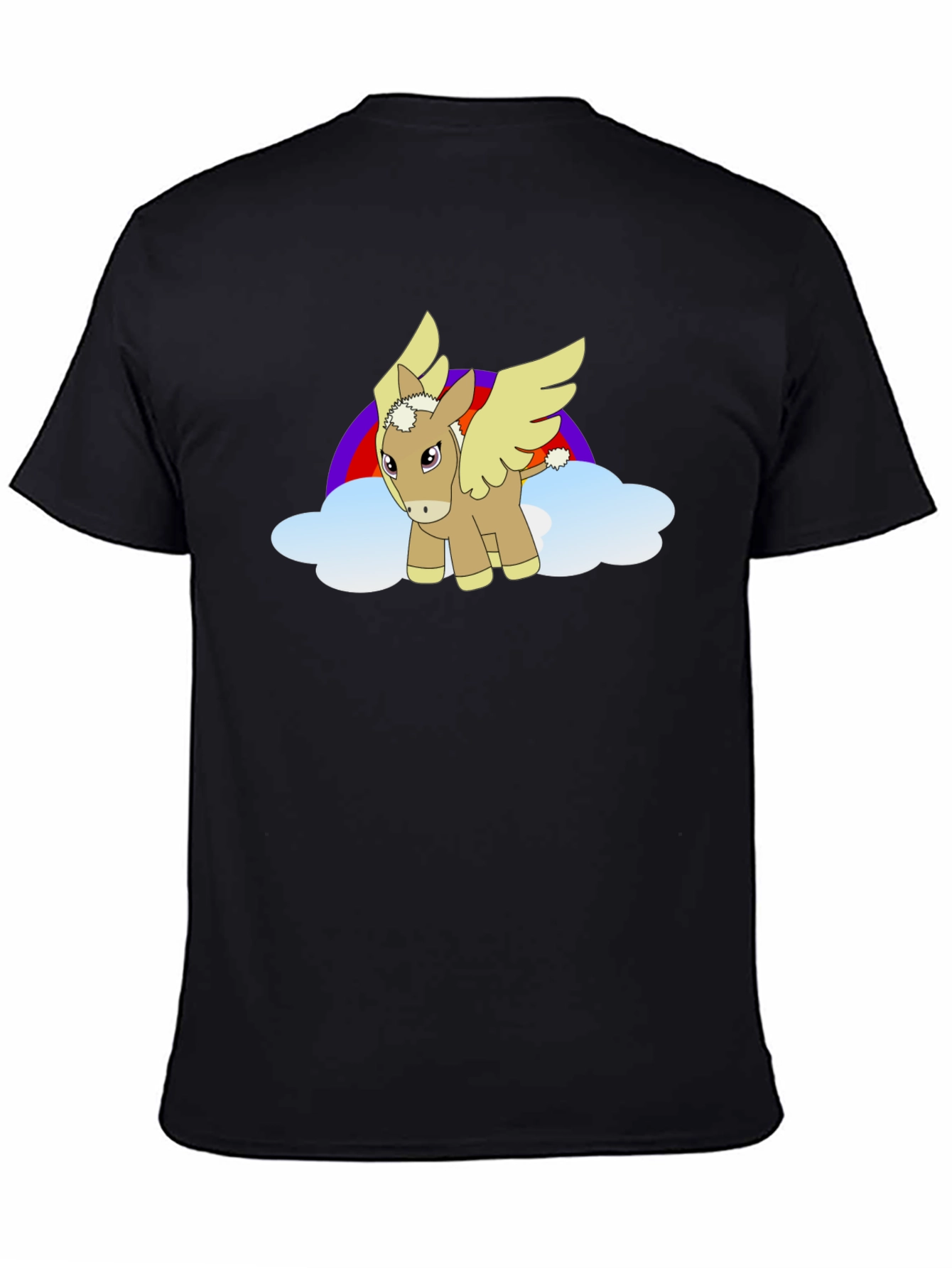 Black T-Shirt with Cartoon Pegasus Design