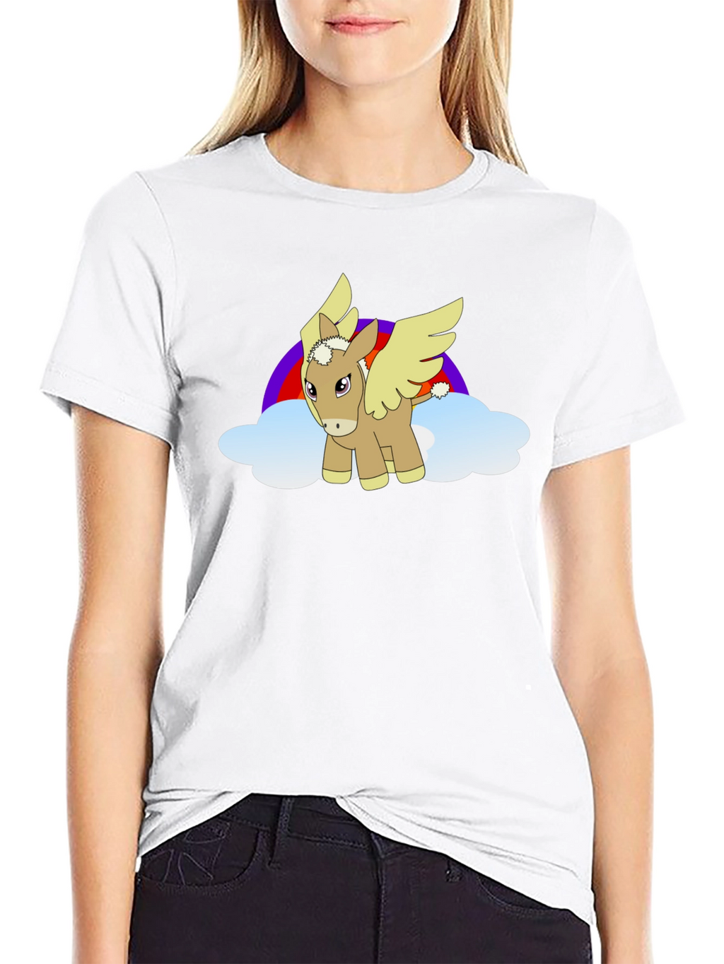 Black T-Shirt with Cartoon Pegasus Design
