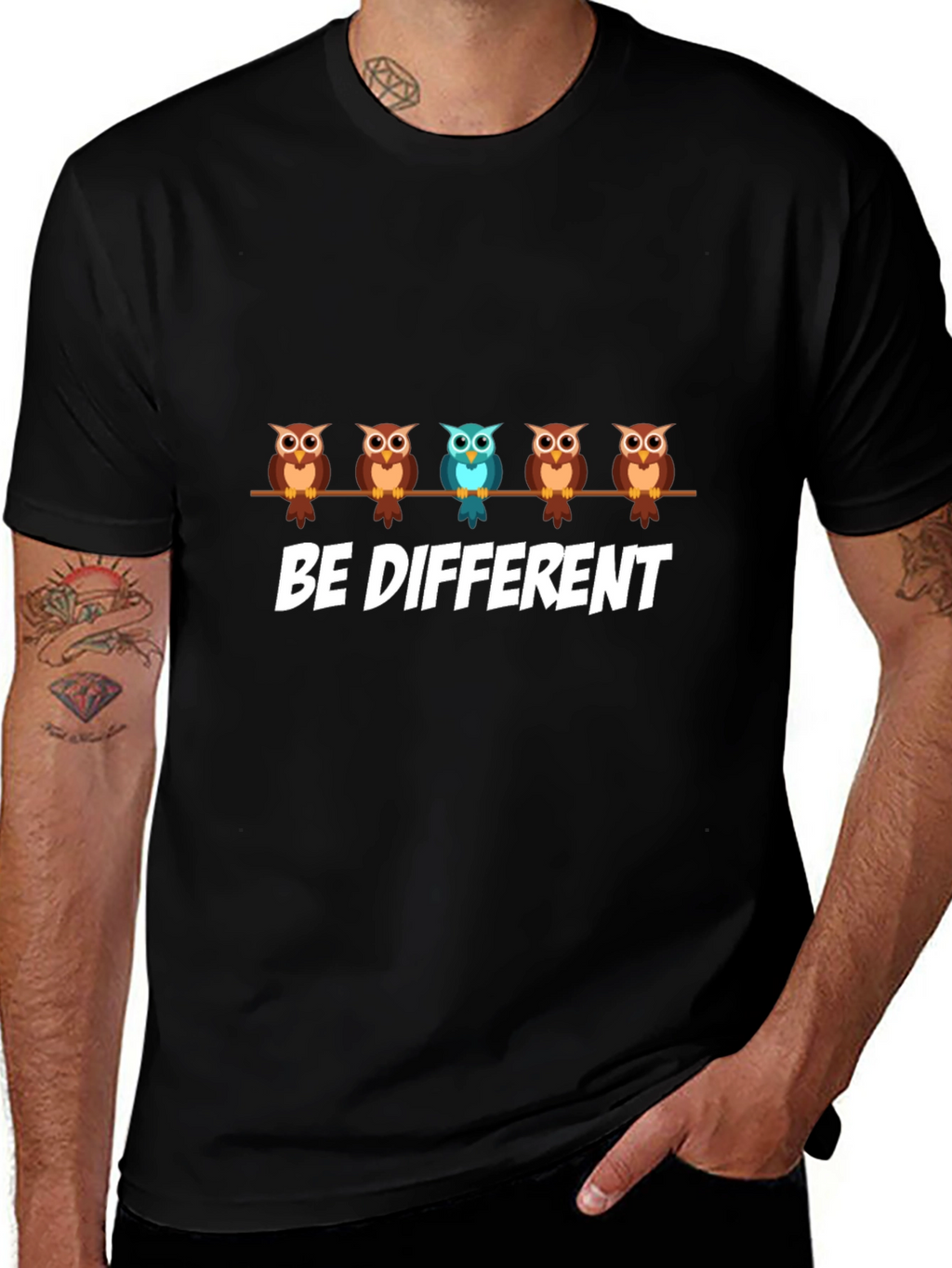 Be Different Owl Graphic Print T-Shirt
