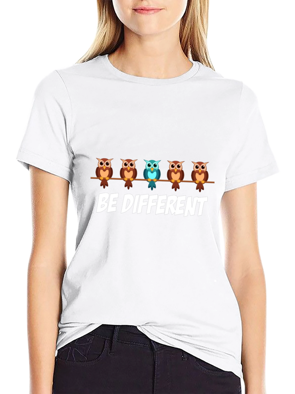 Be Different Owl Graphic Print T-Shirt