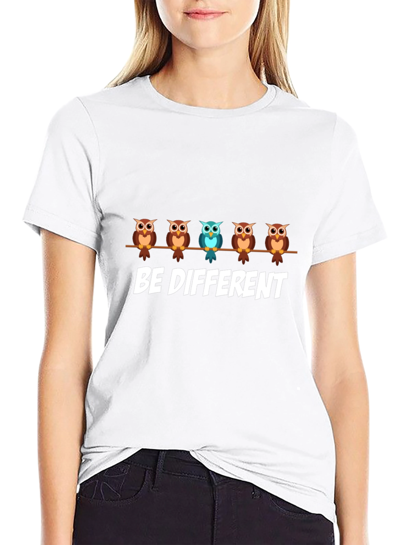 Be Different Owl Graphic Print T-Shirt