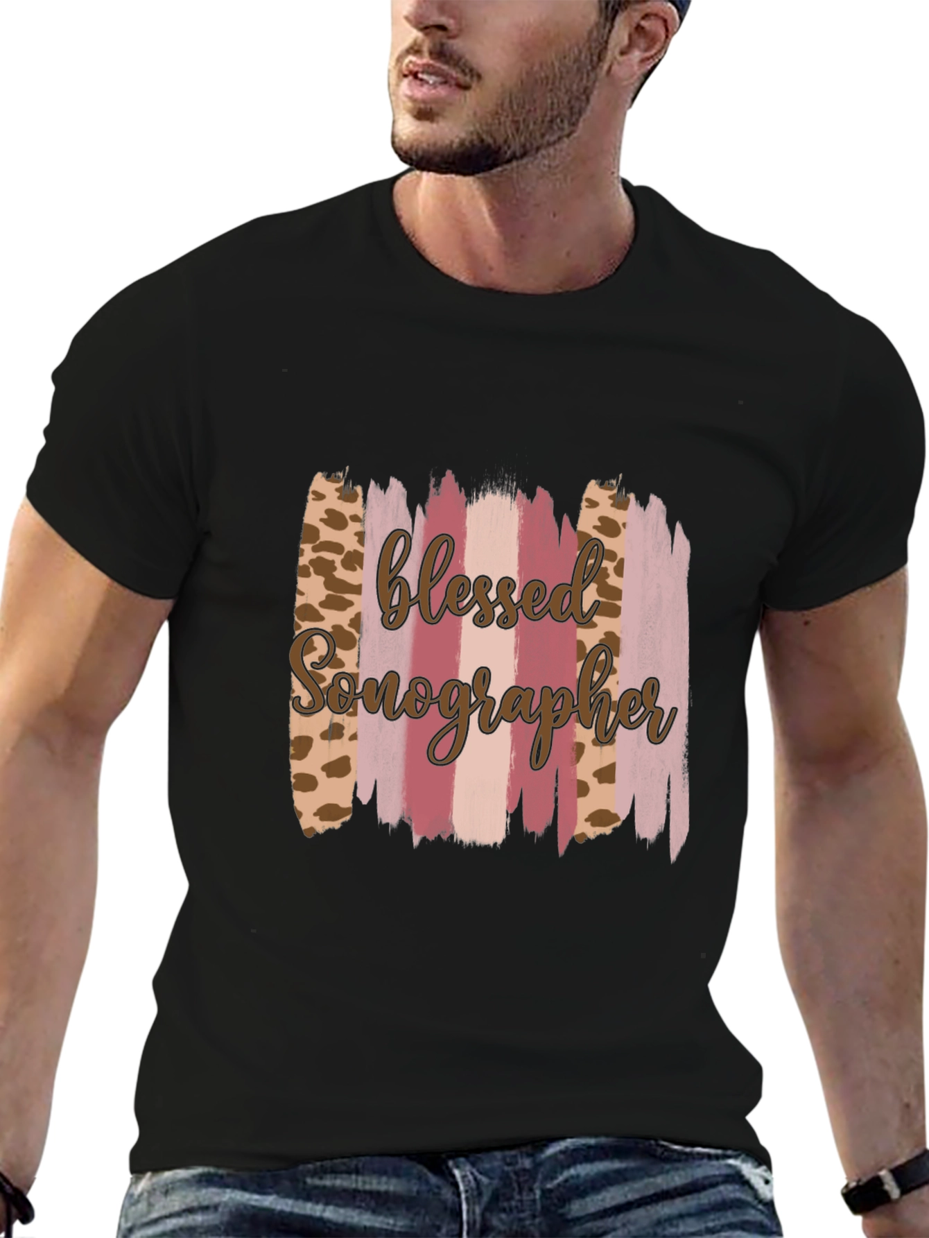 Blessed Sonographer Leopard Brushstroke T-Shirt