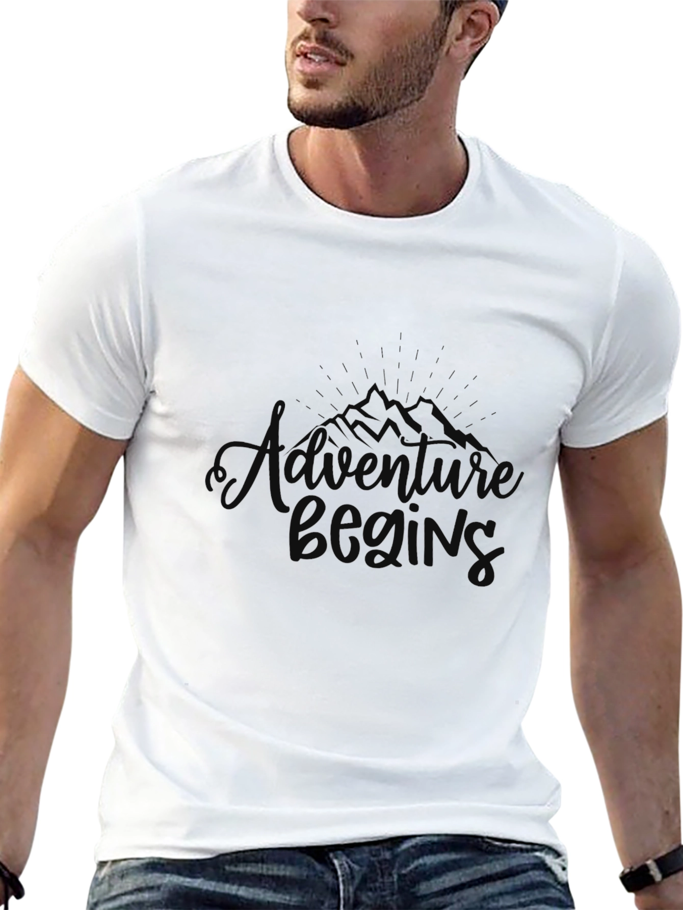 Adventure Begins Black Graphic T-Shirt