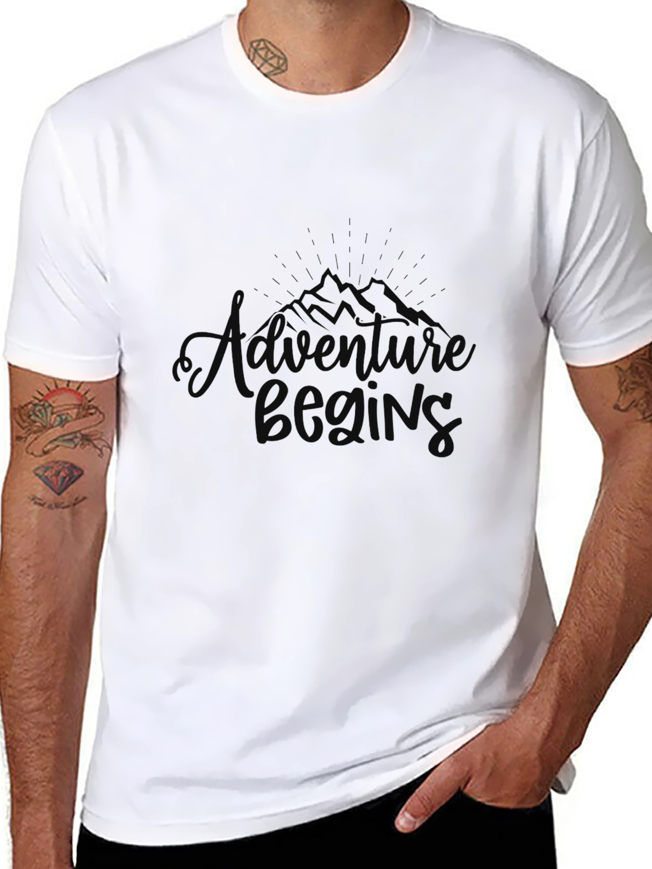 Adventure Begins Black Graphic T-Shirt