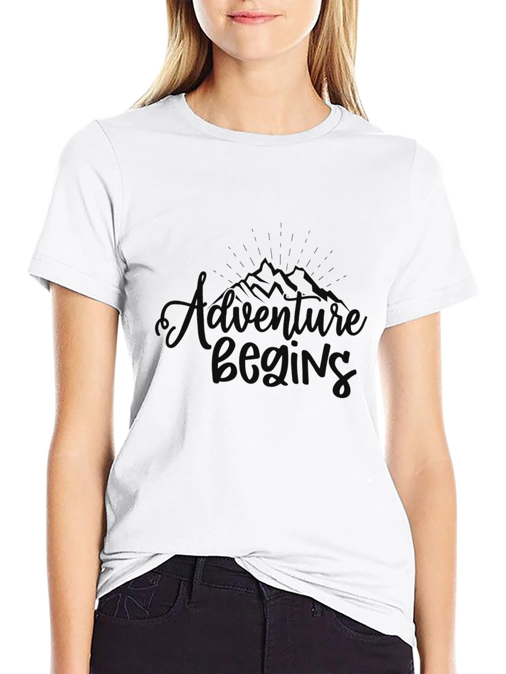 Adventure Begins Black Graphic T-Shirt