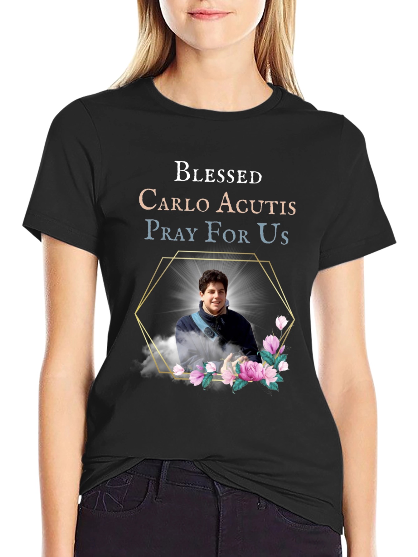 Blessed Carlo Acutis Pray For Us Black T-Shirt