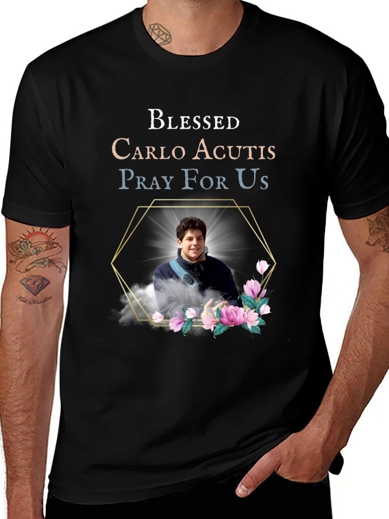 Blessed Carlo Acutis Pray For Us Black T-Shirt