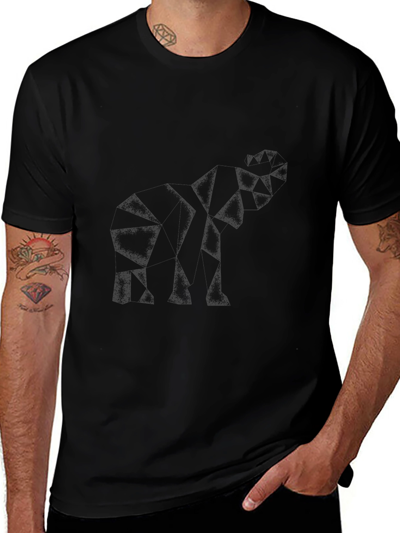 Abstract Elephant Graphic Tee - Black