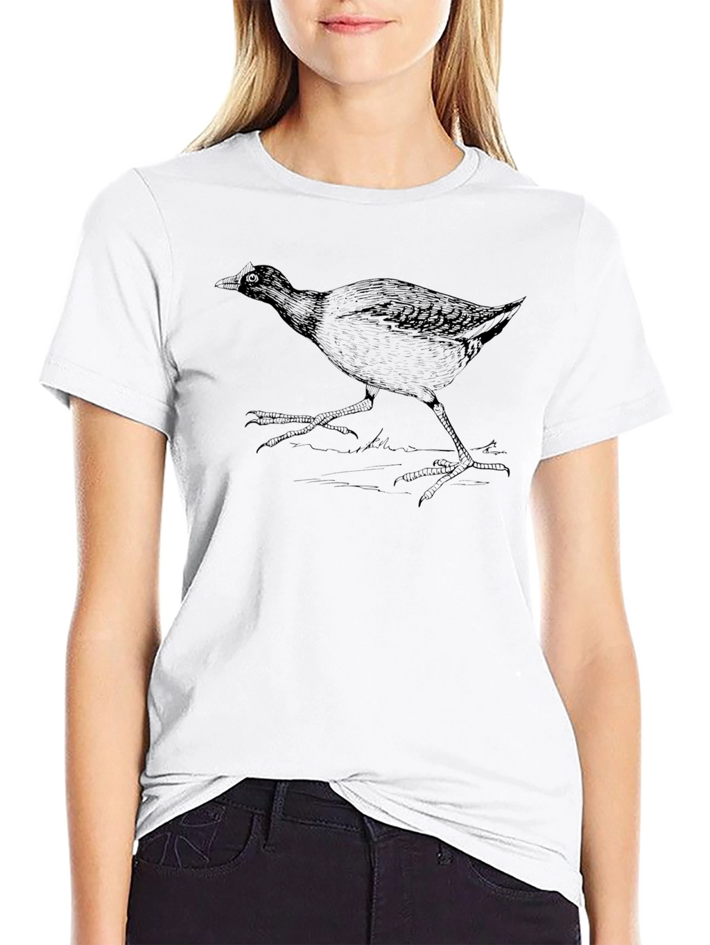 Black T-Shirt with Bird Print