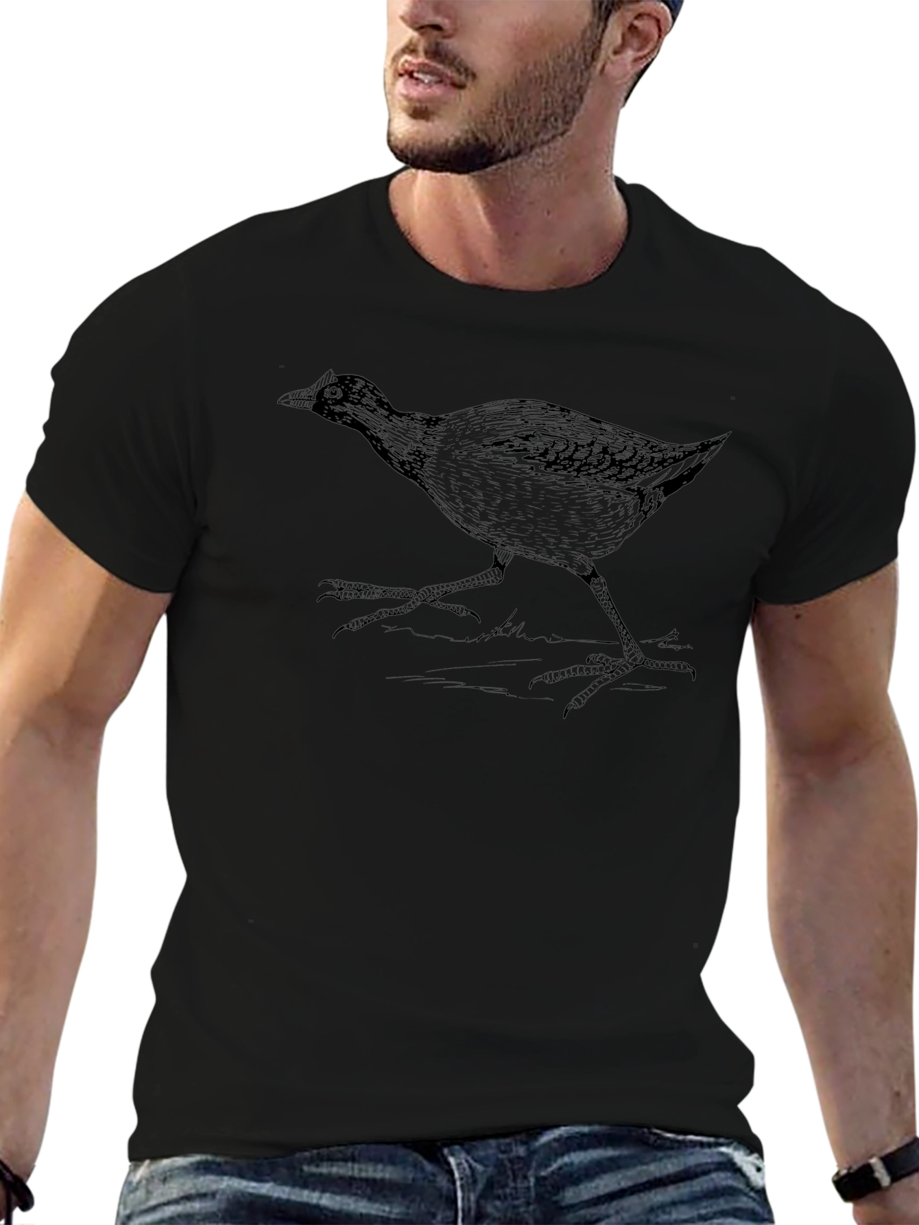 Black T-Shirt with Bird Print