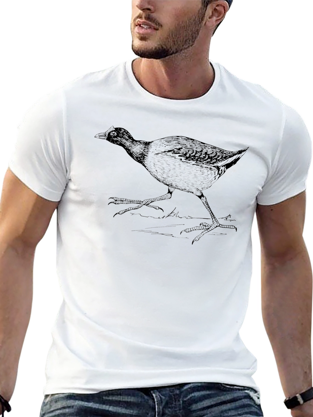 Black T-Shirt with Bird Print