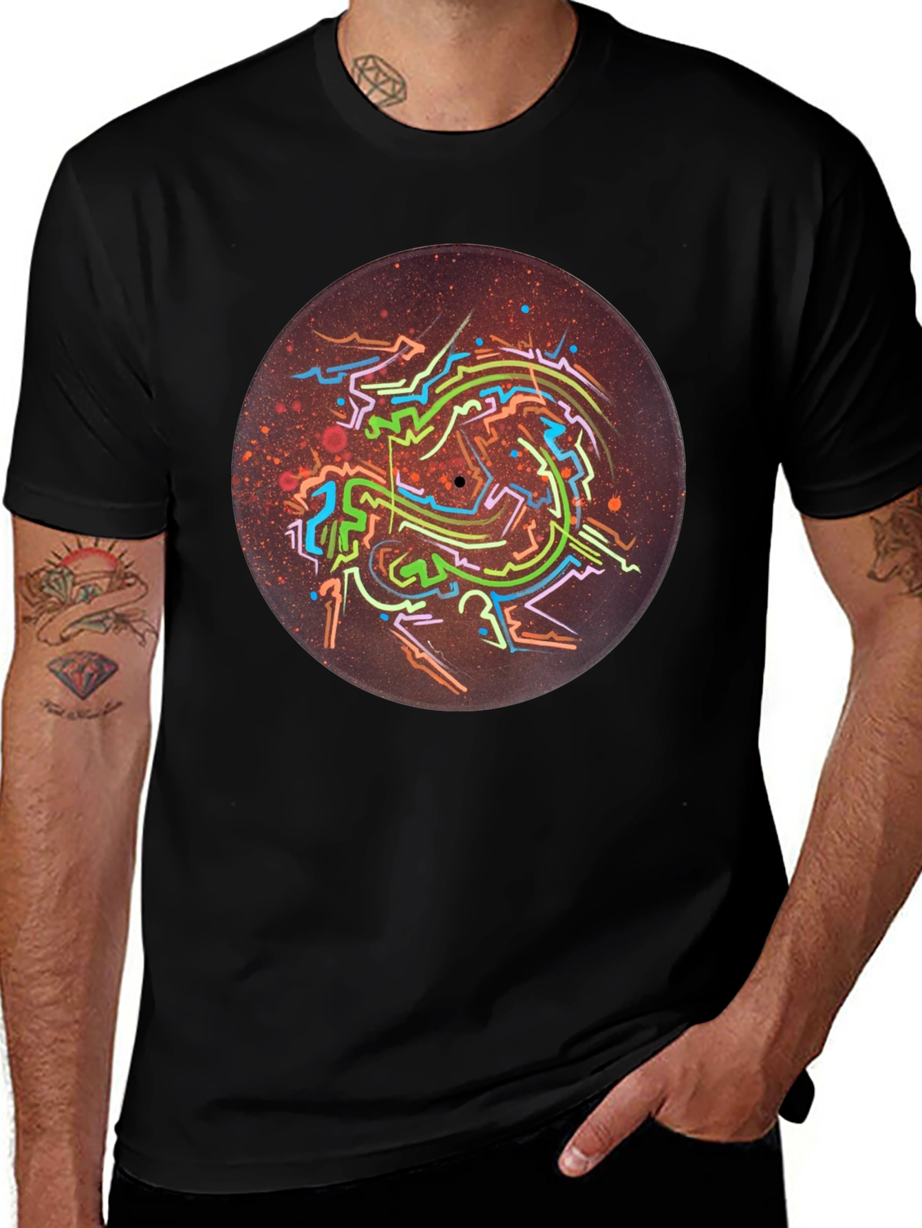 Abstract Record Art Black T-Shirt
