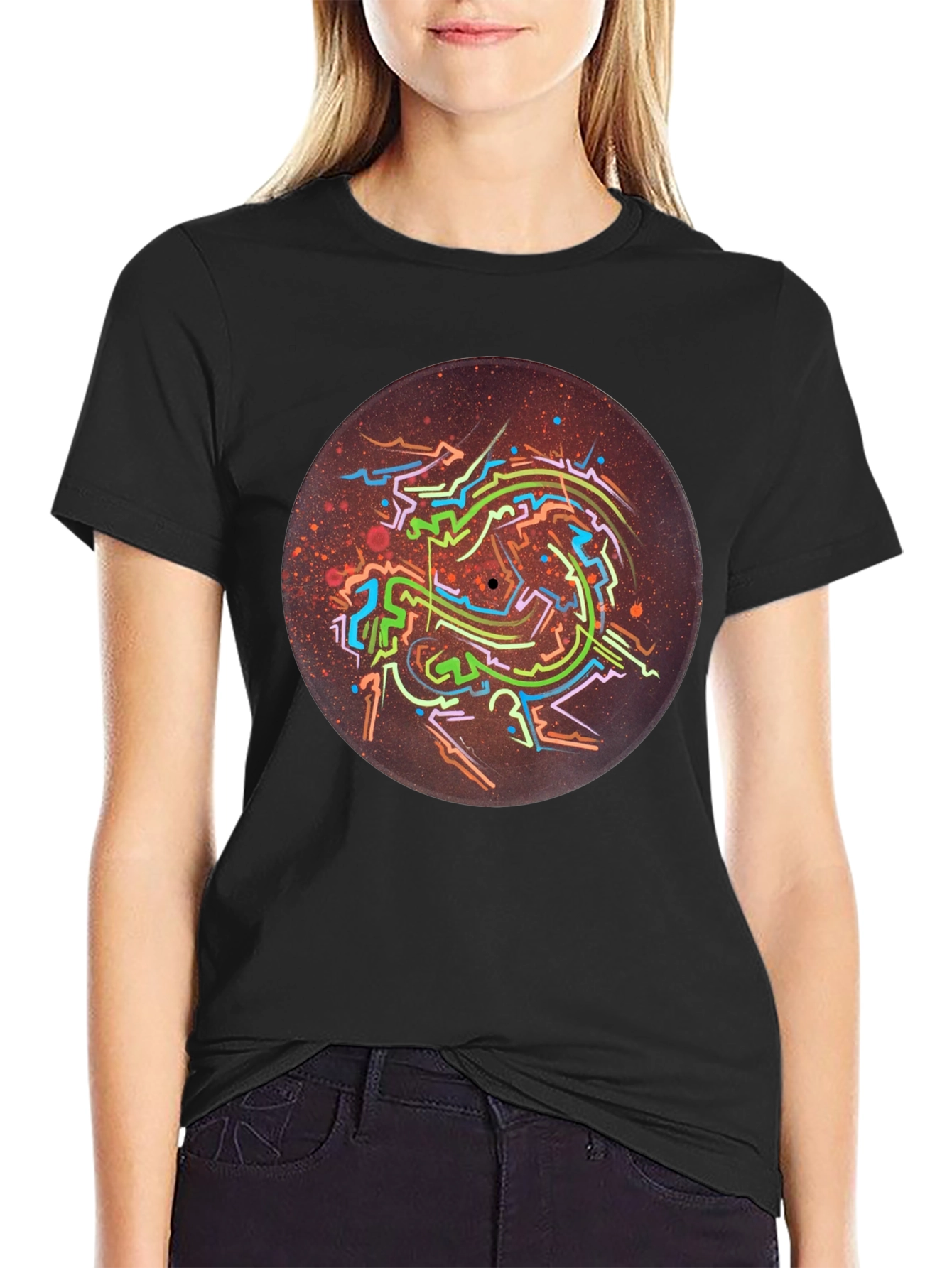 Abstract Record Art Black T-Shirt