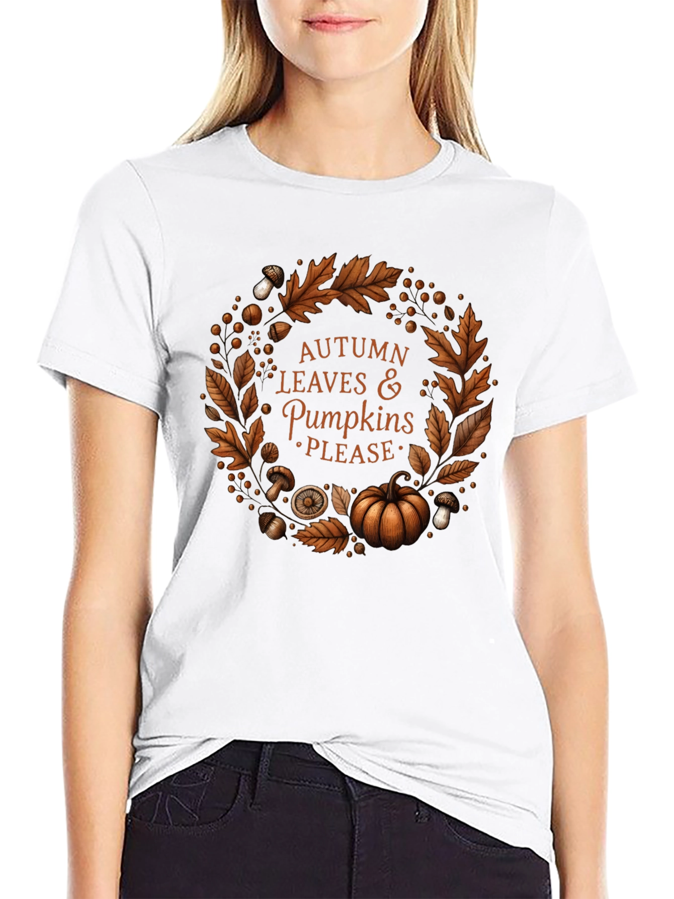 Autumn Leaves & Pumpkins Please T-Shirt