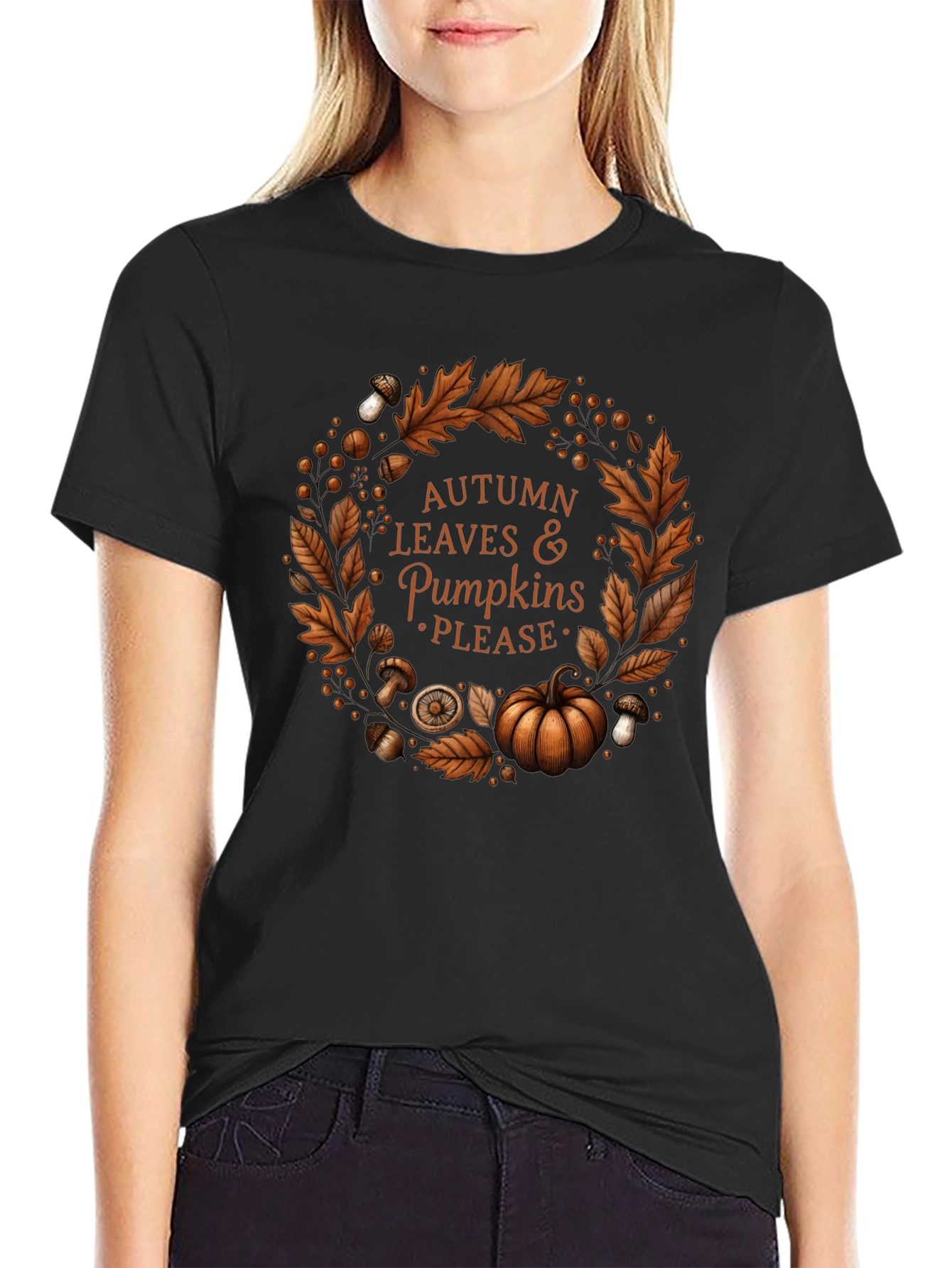 Autumn Leaves & Pumpkins Please T-Shirt