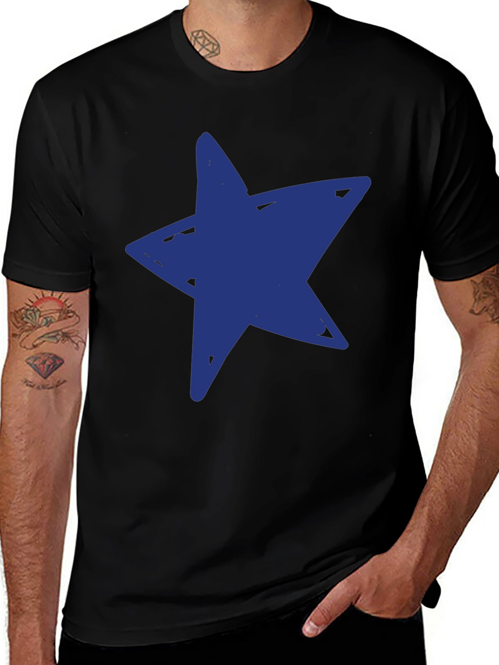 Blue Star Graphic Black T-Shirt