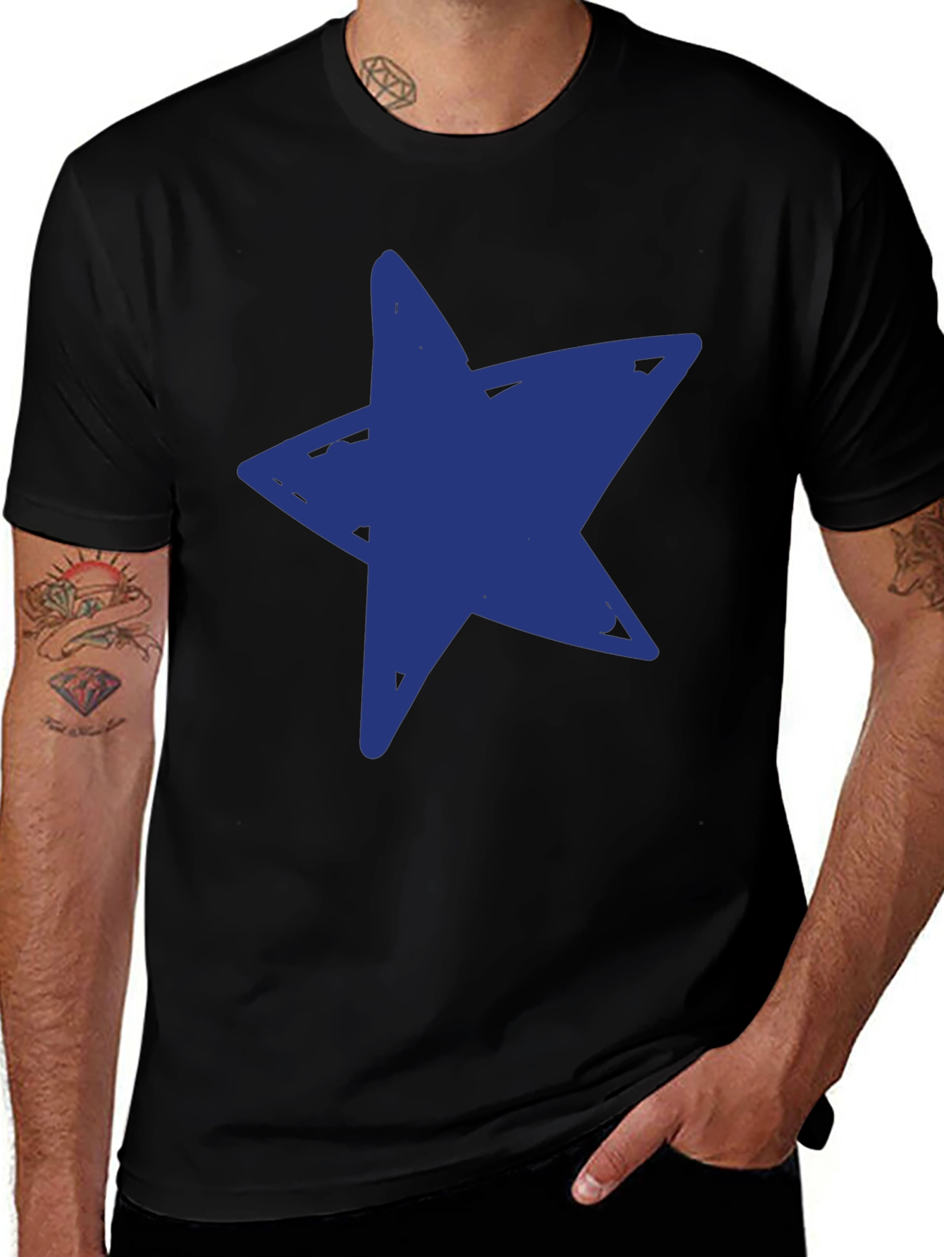 Blue Star Graphic Black T-Shirt