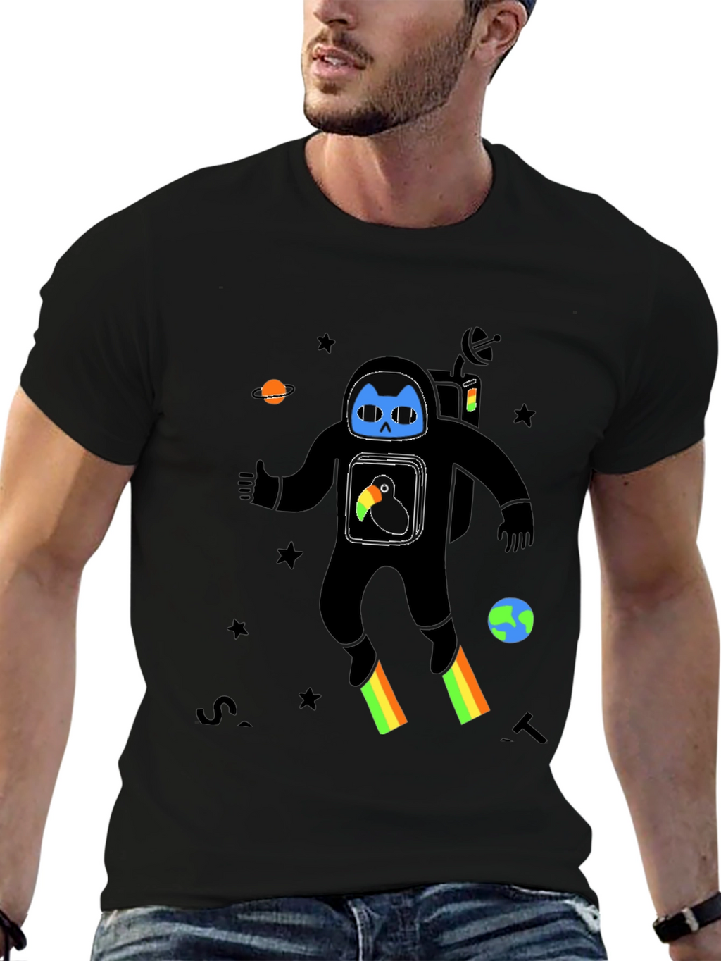 Astronaut Cat Graphic Print T-Shirt