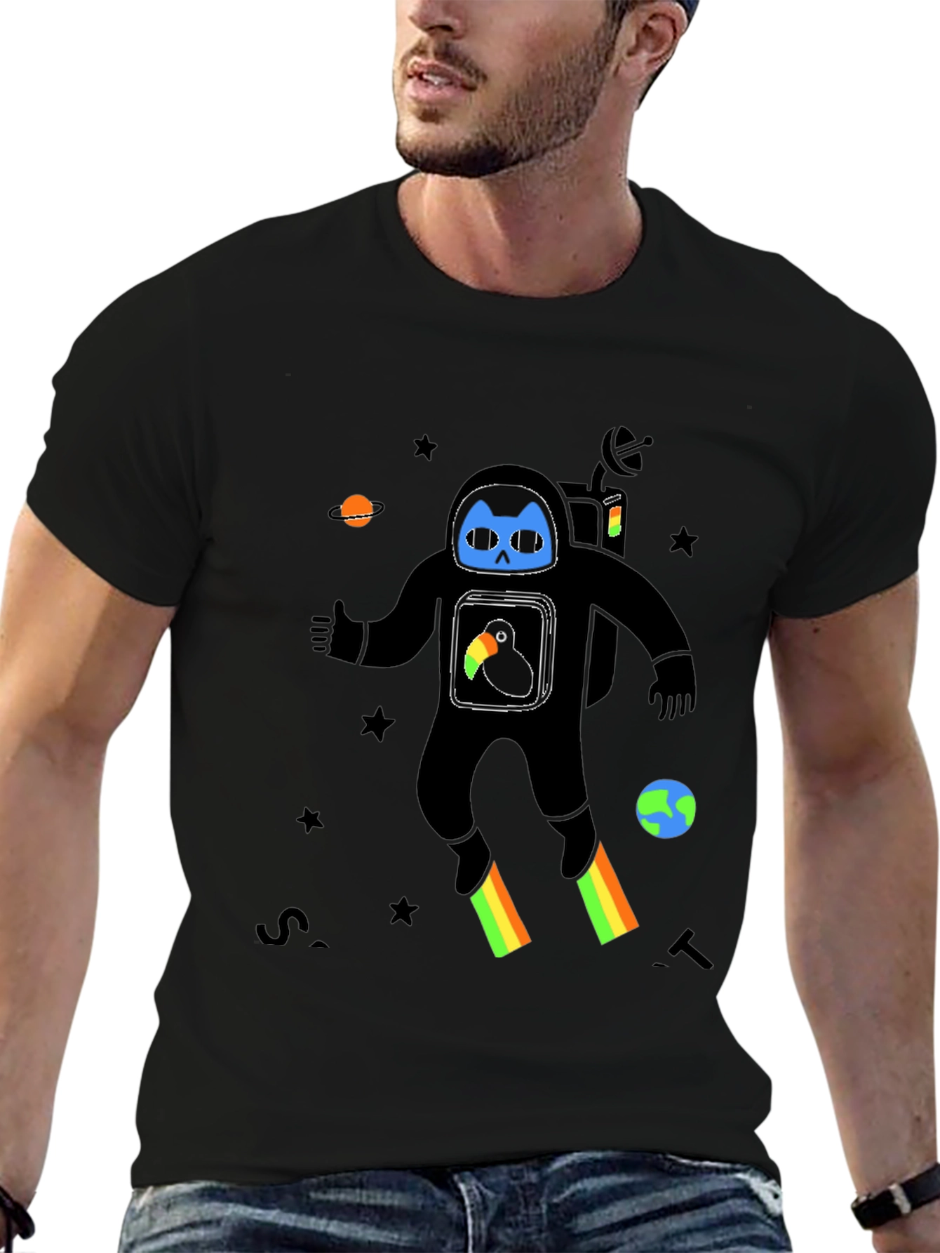 Astronaut Cat Graphic Print T-Shirt
