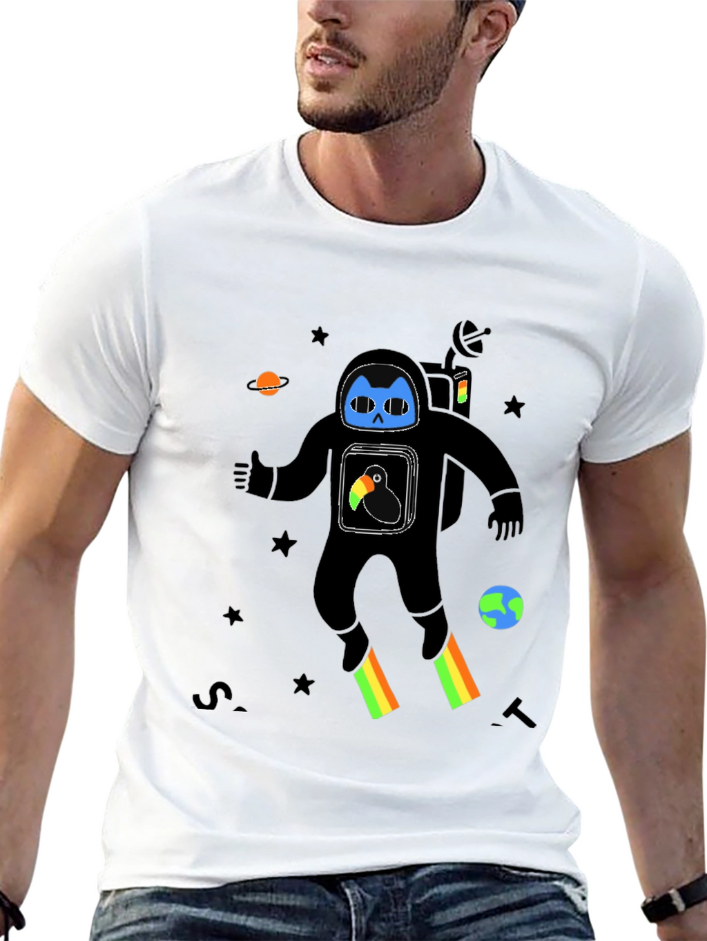 Astronaut Cat Graphic Print T-Shirt
