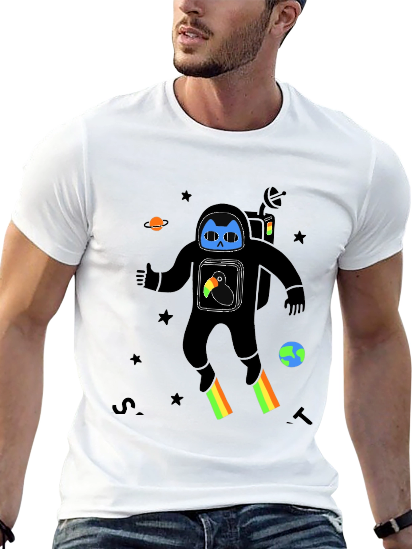 Astronaut Cat Graphic Print T-Shirt