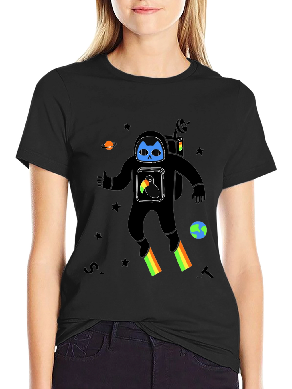 Astronaut Cat Graphic Print T-Shirt