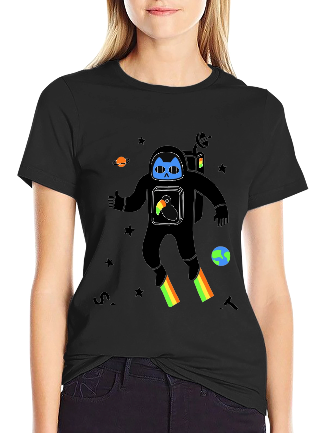 Astronaut Cat Graphic Print T-Shirt