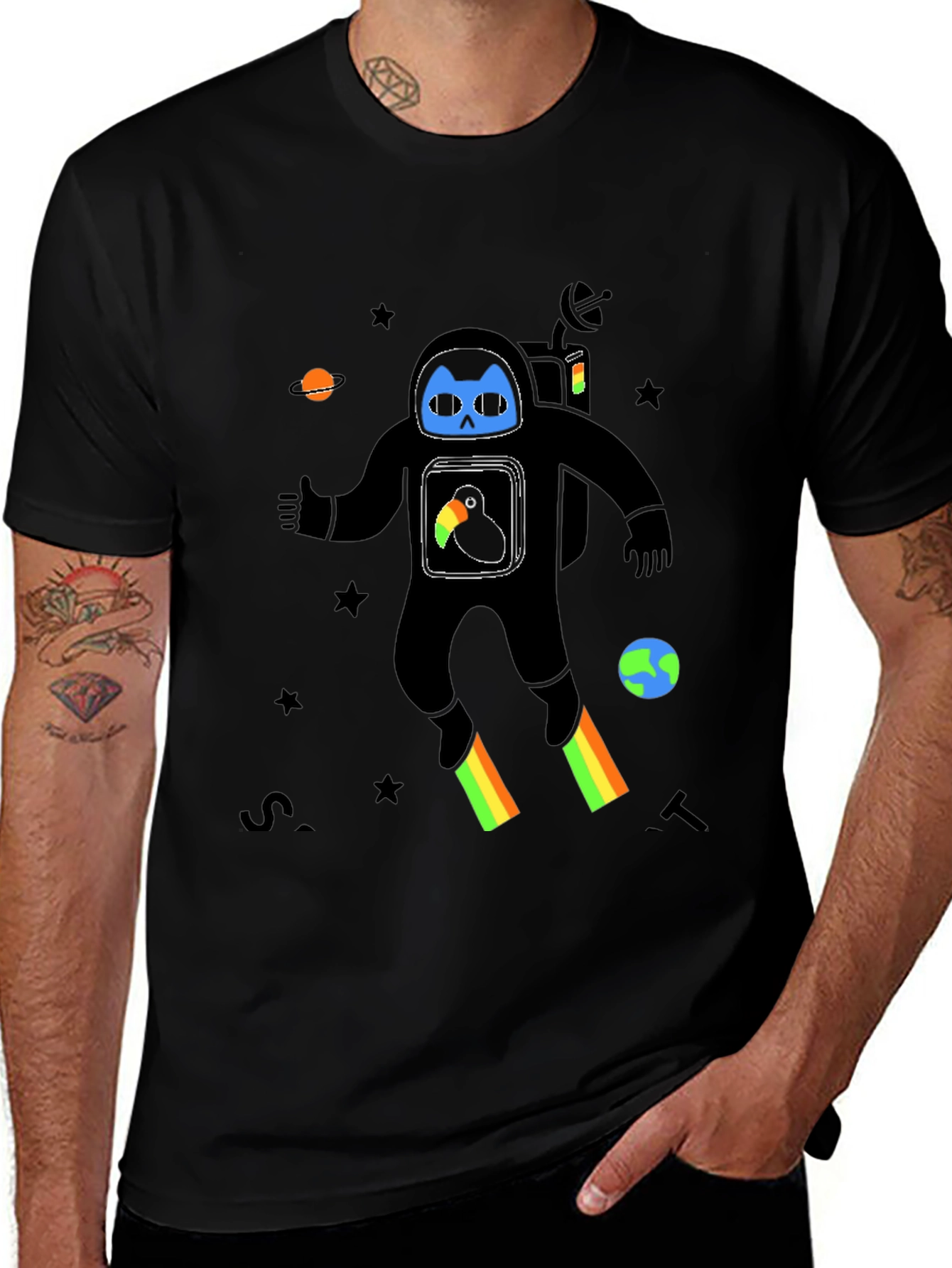 Astronaut Cat Graphic Print T-Shirt