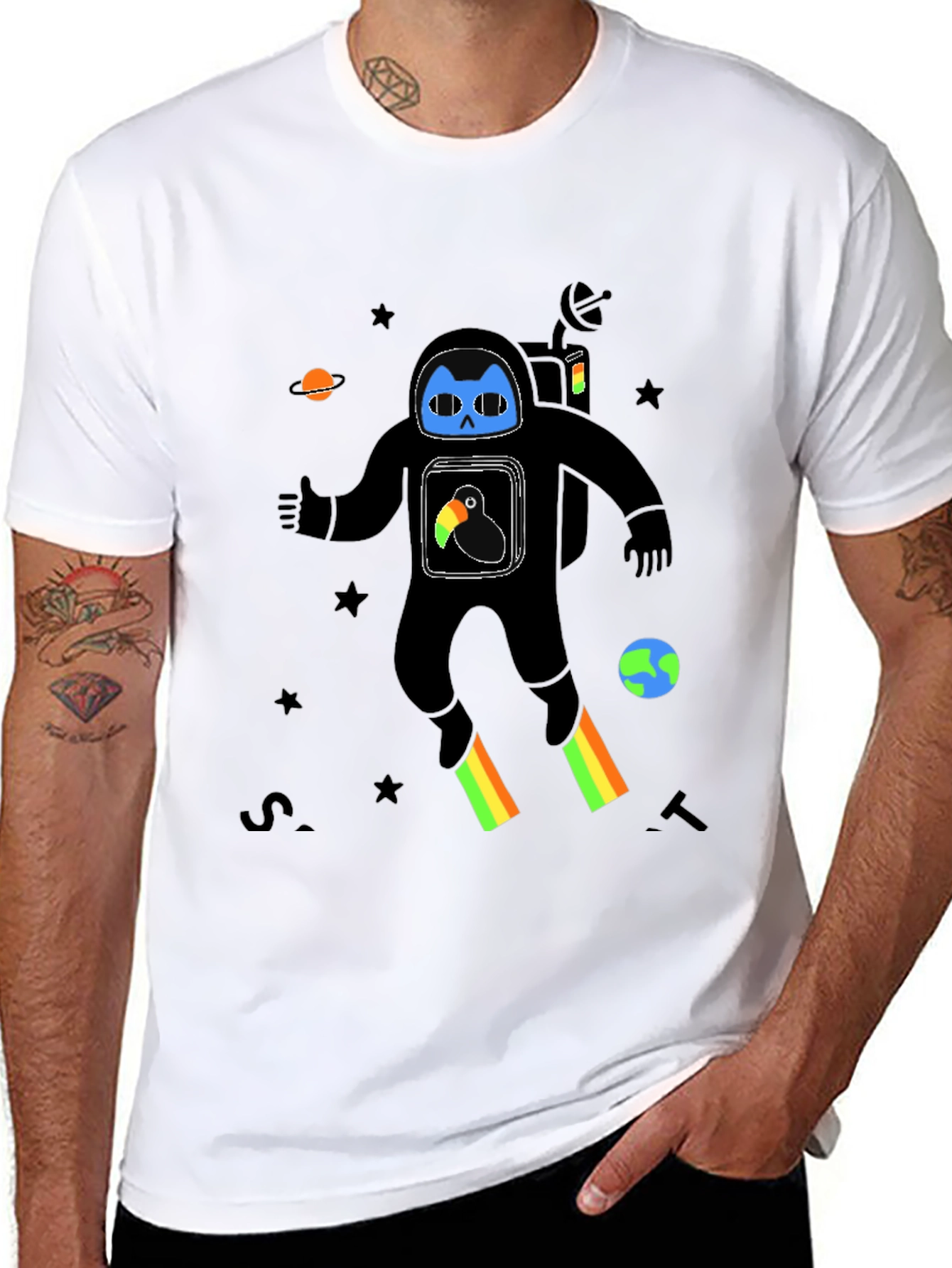 Astronaut Cat Graphic Print T-Shirt