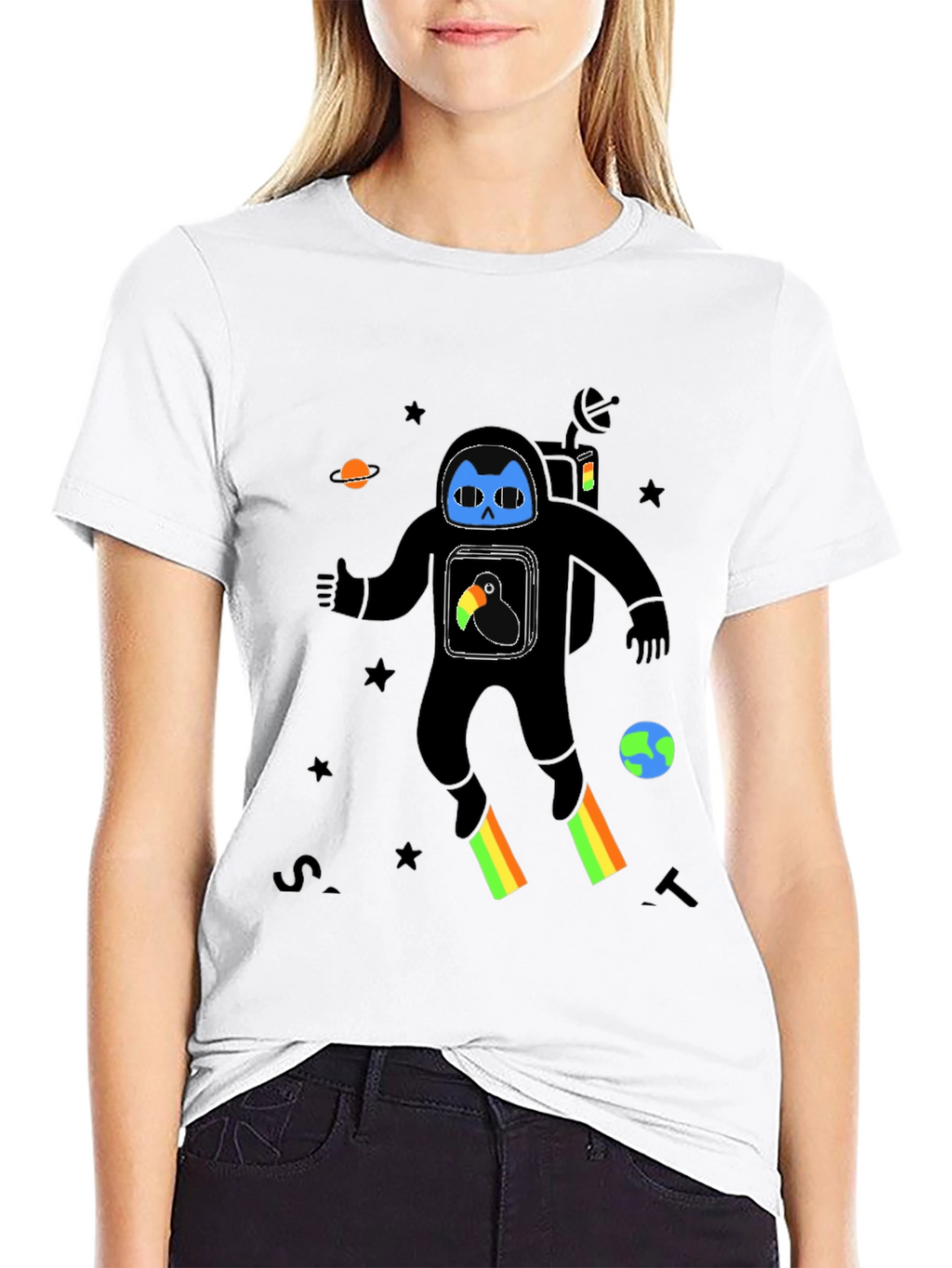 Astronaut Cat Graphic Print T-Shirt